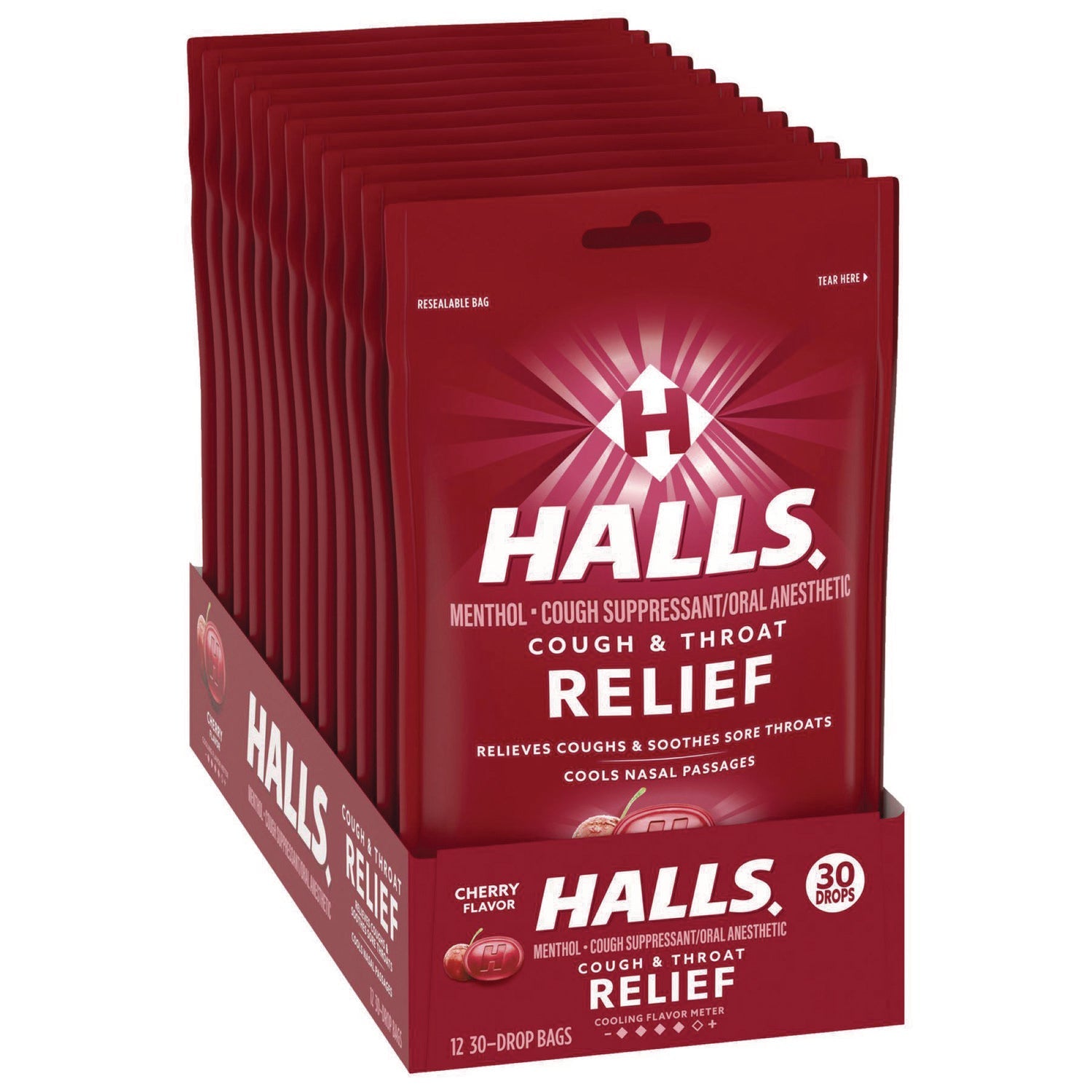 Triple Action Cough Drops | Cherry, 12 Bags/Box