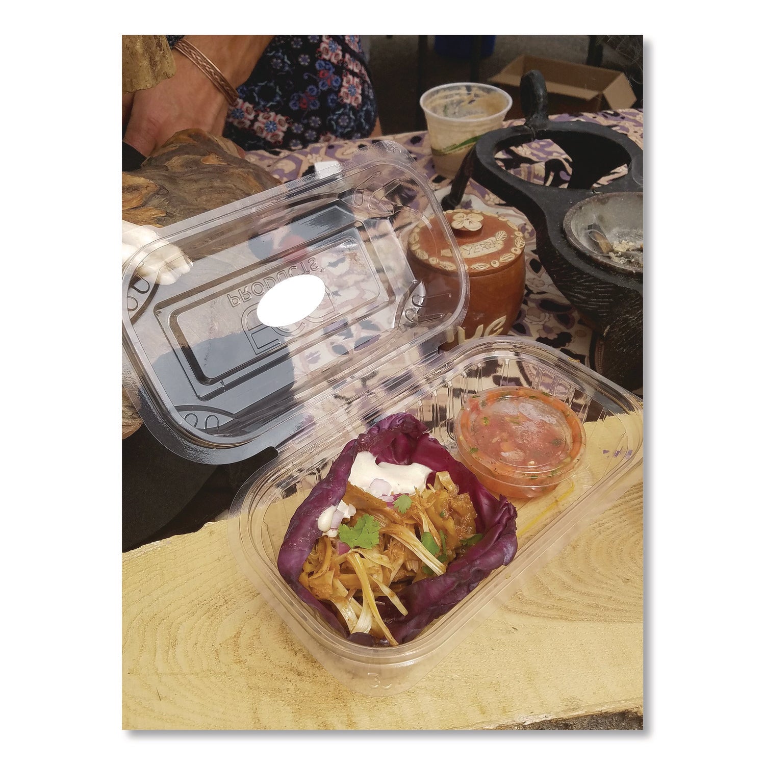 Eco-Products® Renewable and Compostable Clear Clamshell Hinged Food Containers, 9 x 6 x 3, Plastic, 80/Pack, 3 Packs/Carton - Bloom Skins