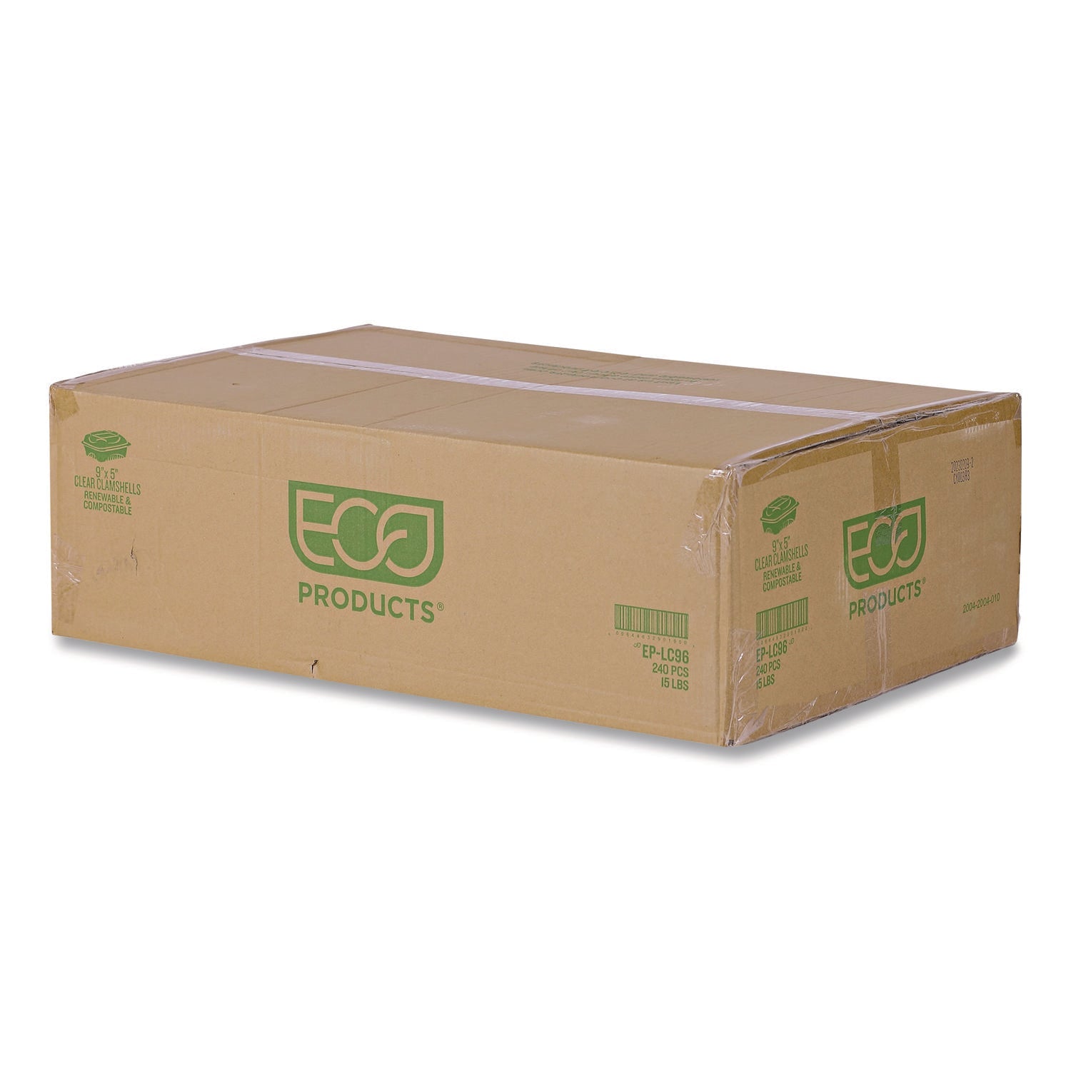 Eco-Products® Renewable and Compostable Clear Clamshell Hinged Food Containers, 9 x 6 x 3, Plastic, 80/Pack, 3 Packs/Carton - Bloom Skins