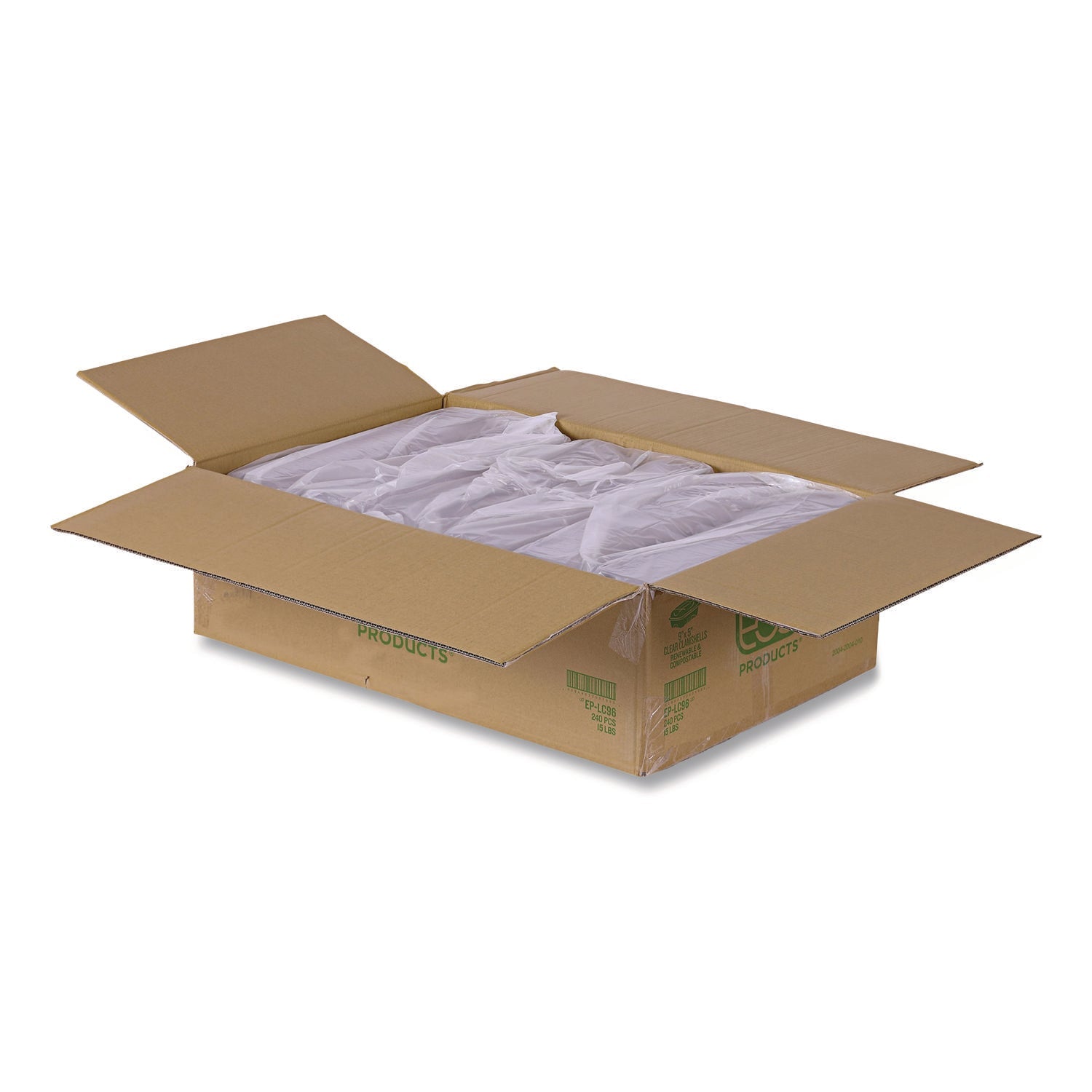 Eco-Products® Renewable and Compostable Clear Clamshell Hinged Food Containers, 9 x 6 x 3, Plastic, 80/Pack, 3 Packs/Carton - Bloom Skins