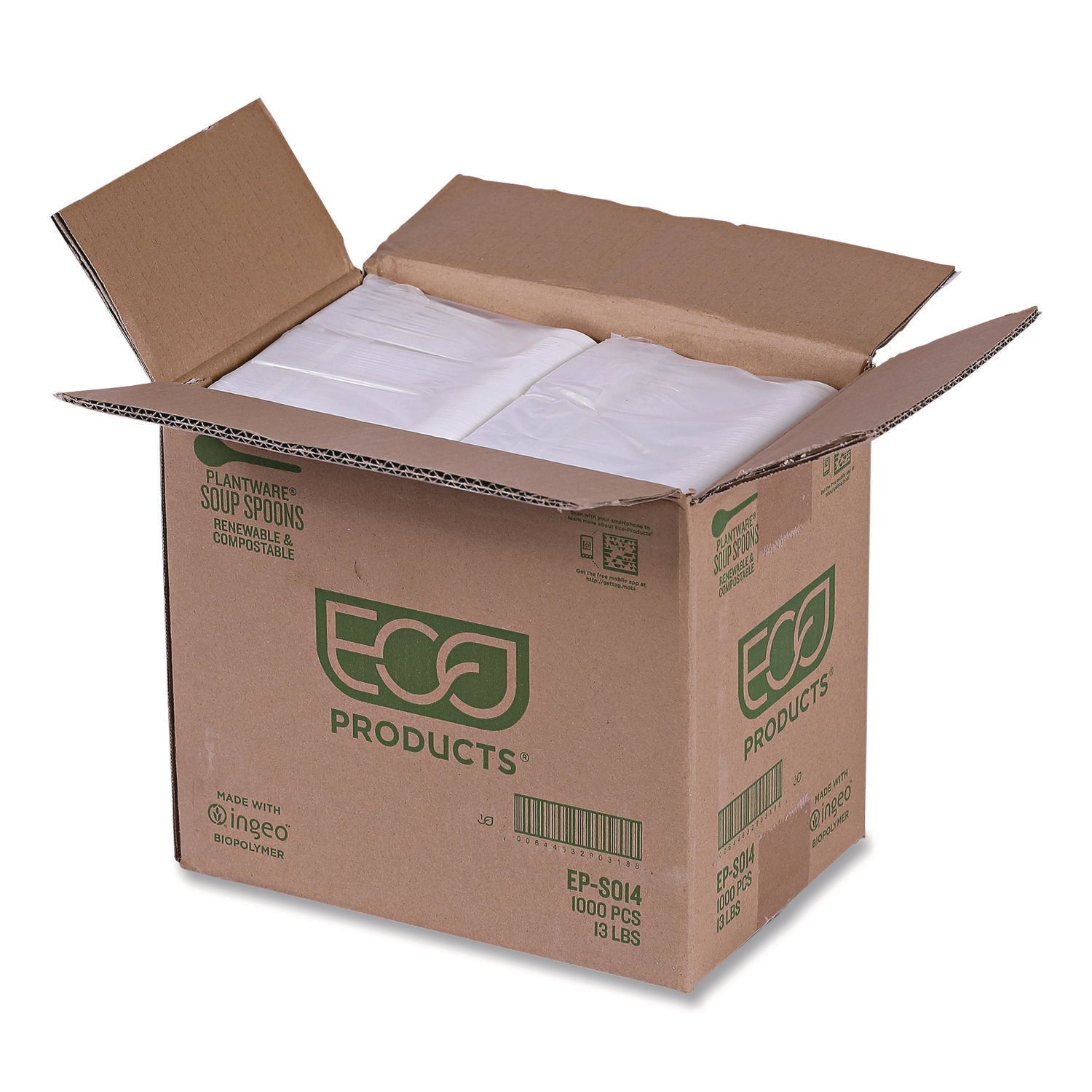 Eco-Products® Plantware Compostable Soup Spoon, Heavyweight, Plastic, White, 50/Pack, 20 Packs/Carton - Bloom Skins