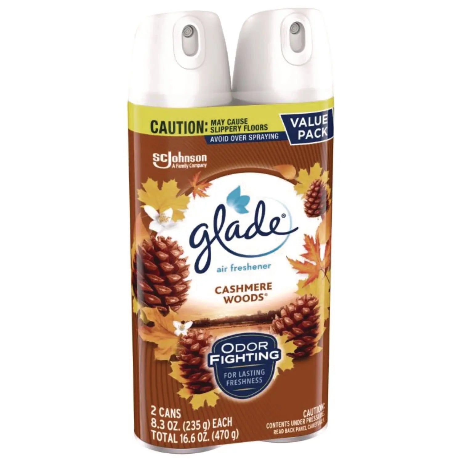 Glade® Air Freshener, Cashmere Woods Scent, 8.3 oz Aerosol Can, 2/Pack