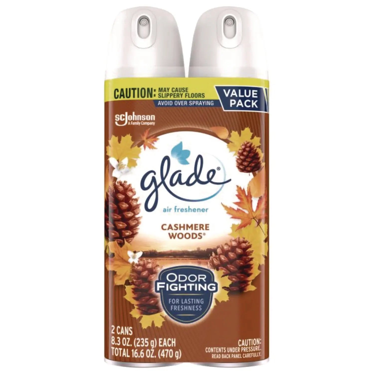 Glade® Air Freshener, Cashmere Woods Scent, 8.3 oz Aerosol Can, 2/Pack