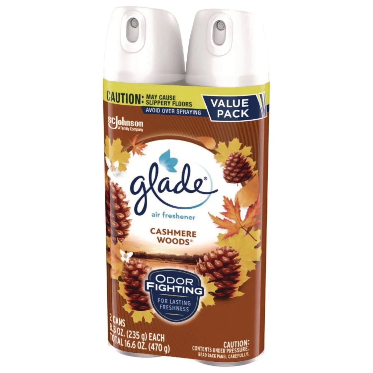 Glade® Air Freshener, Cashmere Woods Scent, 8.3 oz Aerosol Can, 2/Pack