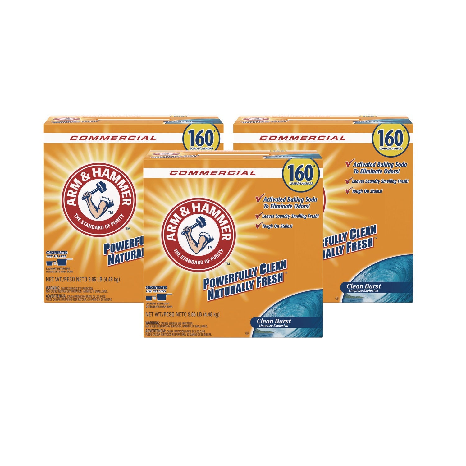 Arm & Hammer™ Powder Laundry Detergent, Clean Burst, 9.86 Lb Box, 3/carton