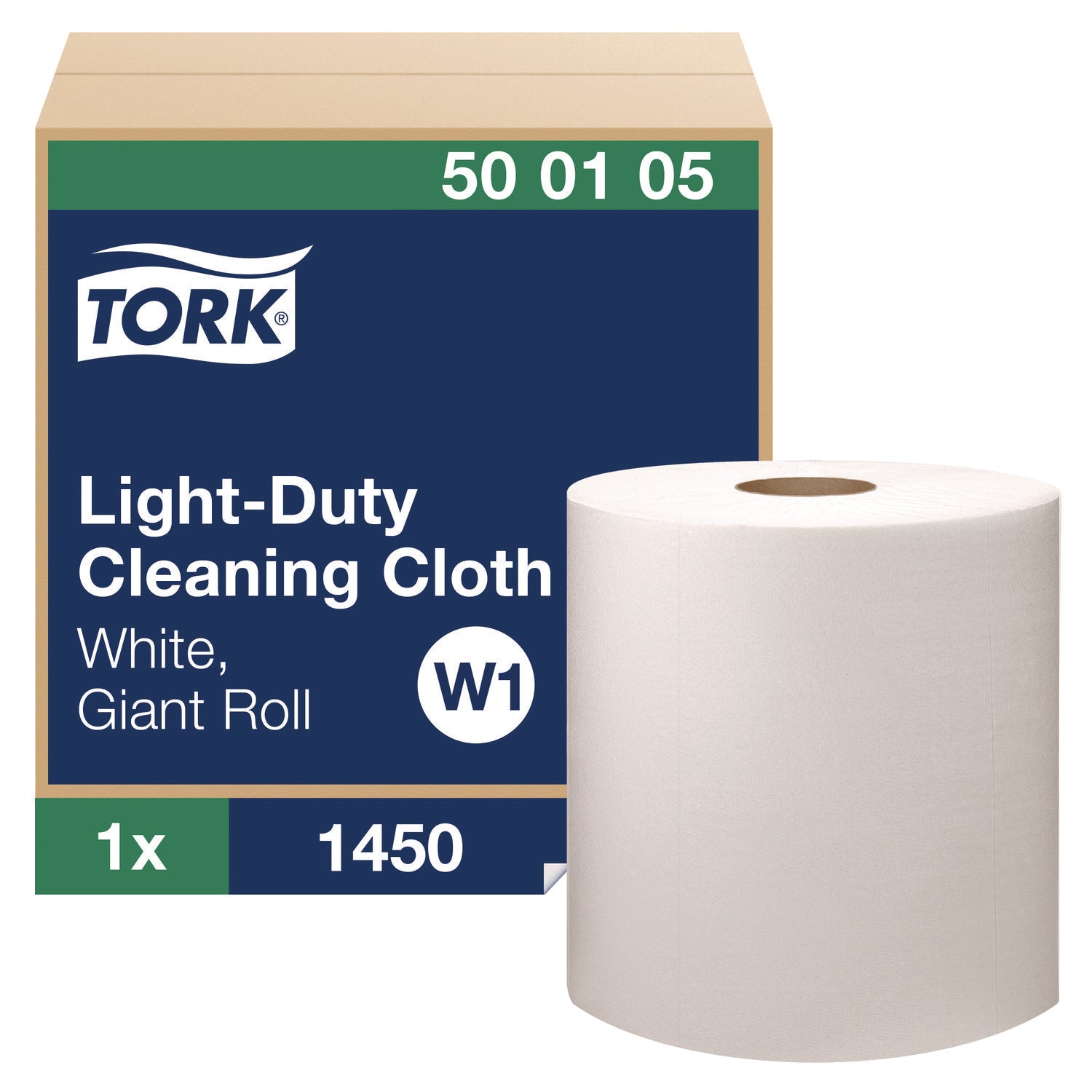 Tork® Light Duty Cleaning Cloth, Giant Roll, 1-Ply, 9 x 12.4, White, 1,450 Sheet Roll/Carton