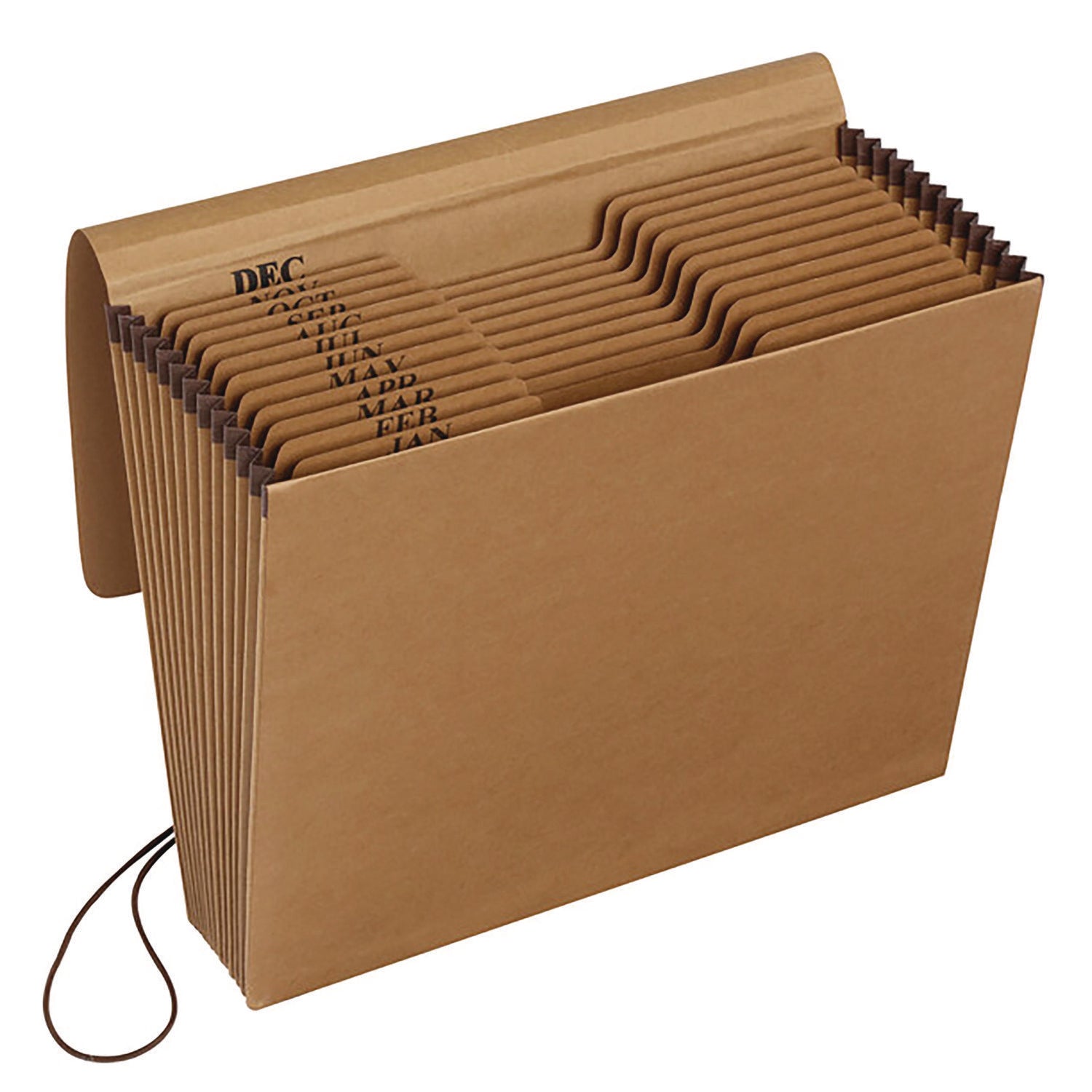 Pendaflex® Kraft Indexed Expanding File, 12 Sections, Elastic Cord Closure, 1/12-Cut Tabs, Letter Size, Brown