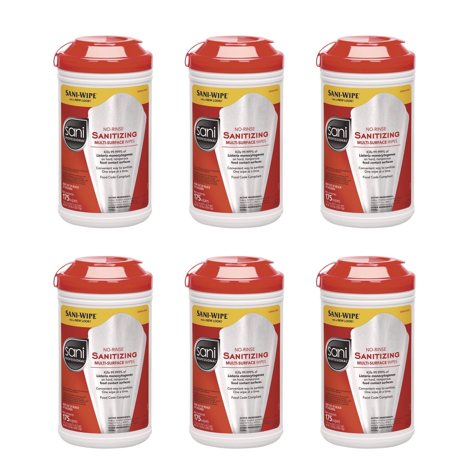 Sani Professional® No-Rinse Sanitizing Multi-Surface Wipes, Unscented, White, 175/Container, 6/Carton