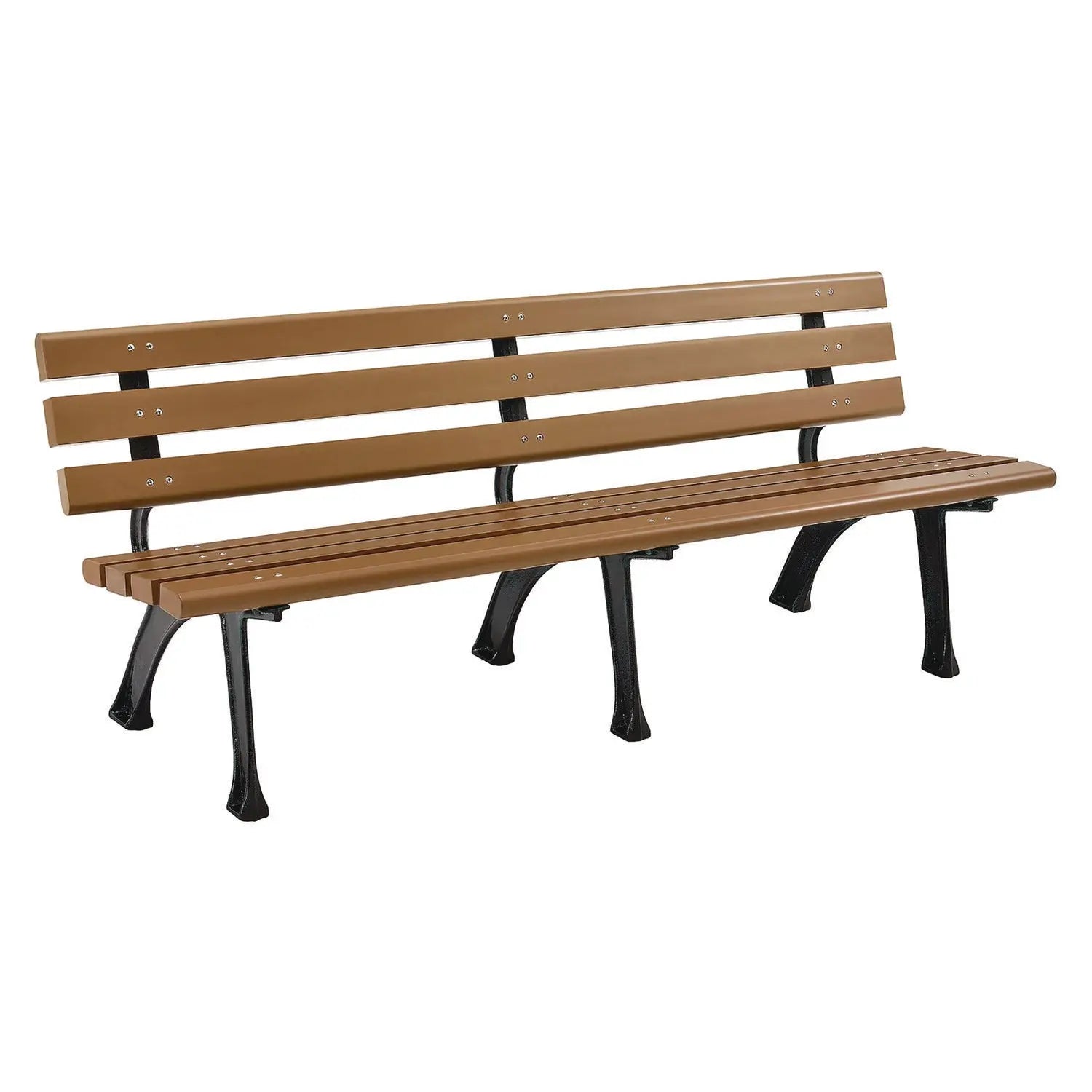 Global Industrial® Recycled Plastic Benches with Back, 72" x 23" x 28", Tan Seat/Back, Black Base