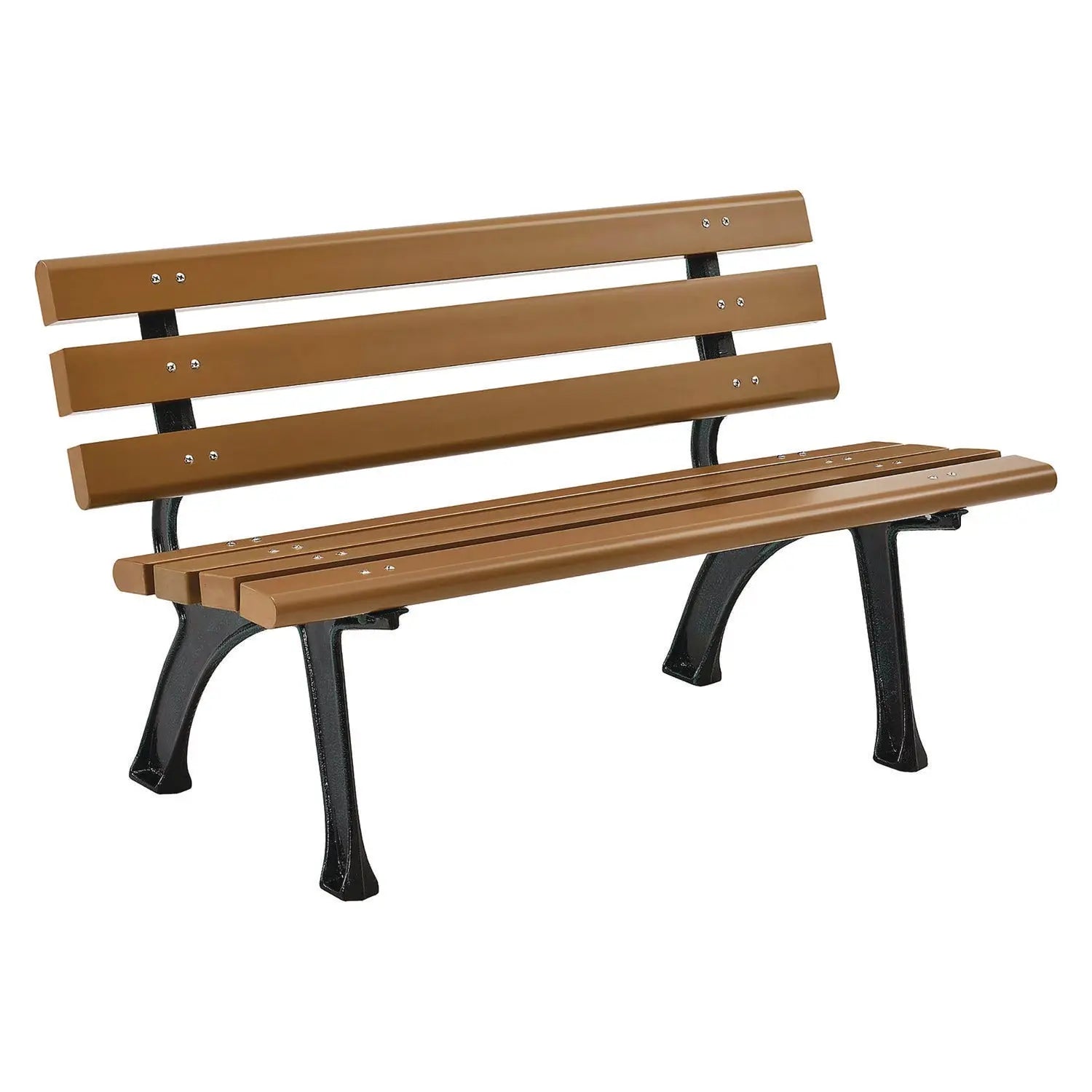 Global Industrial® Recycled Plastic Benches with Back, 48" x 23" x 28", Tan Seat/Back, Black Base
