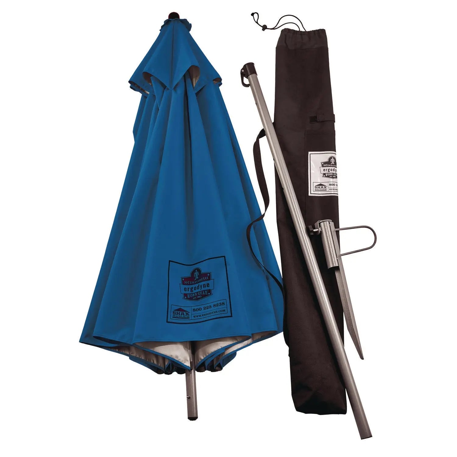 ergodyne® Shax 6100 Lightweight Work Umbrella, 90" Span, 92" Long, Blue Canopy