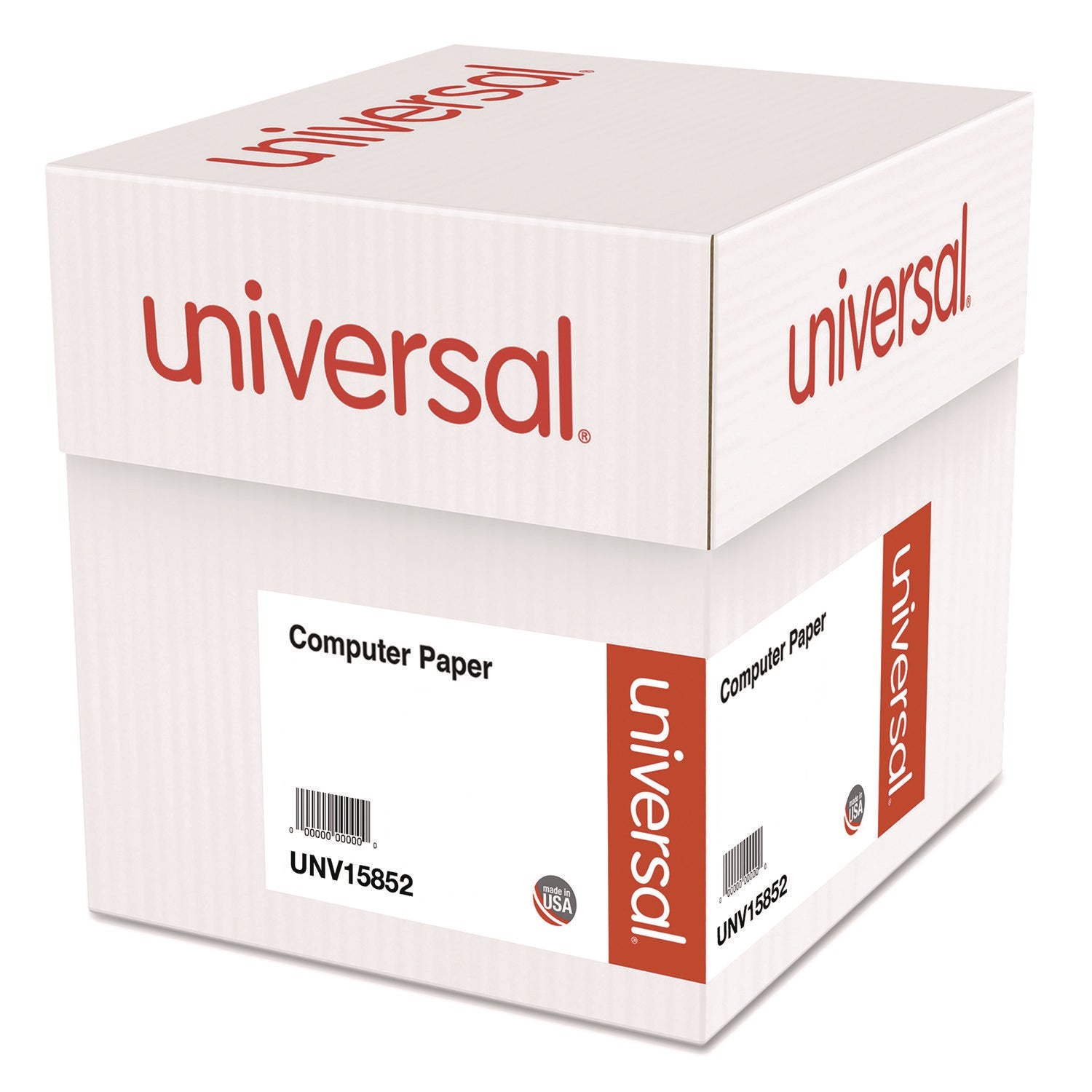 Universal® Printout Paper, 1-Part, 20 lb Bond Weight, 14.88 x 11, White/Green Bar, 2,400/Carton