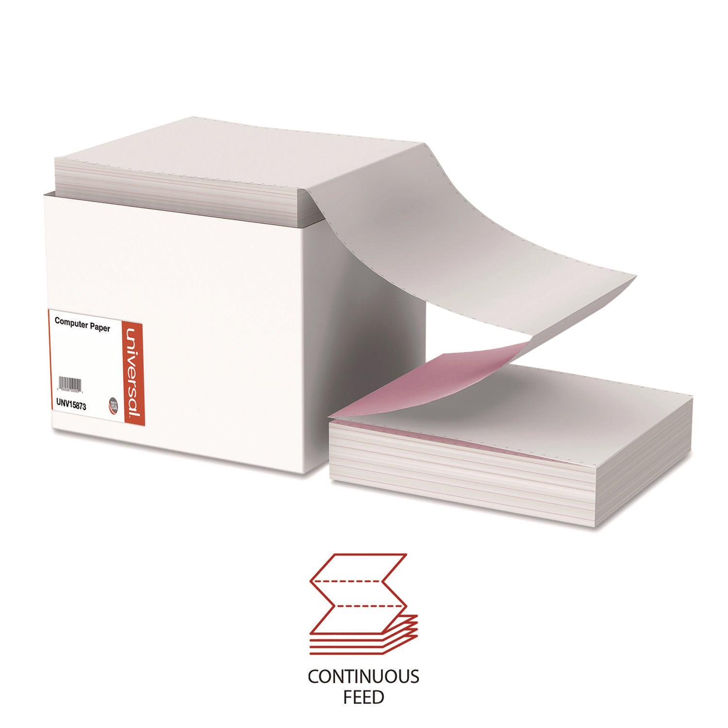 Universal® Printout Paper, 3-Part, 15 lb Bond Weight, 9.5 x 11, White/Canary/Pink, 1,200/Carton