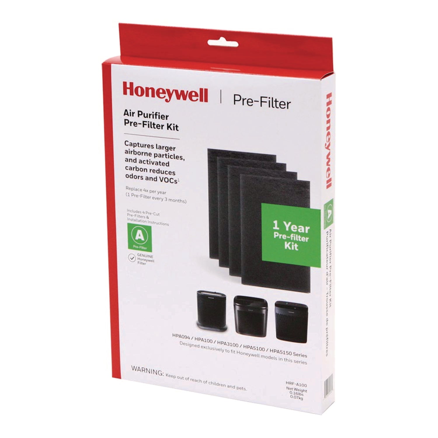 Honeywell Pre-Cut Carbon Pre-Filter, Fits Models: HPA094/HPA100/HPA101/HPA104/HPA105/HPA106/HPA3100/HPA5100/HPA5150, Box of 4 Filters