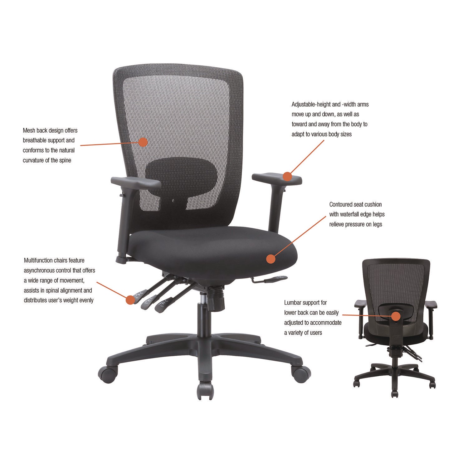 Alera® Alera Envy Series Mesh Mid-Back Multifunction Chair, Supports Up To 250 Lb, 17" To 21.5" Seat Height, Black
