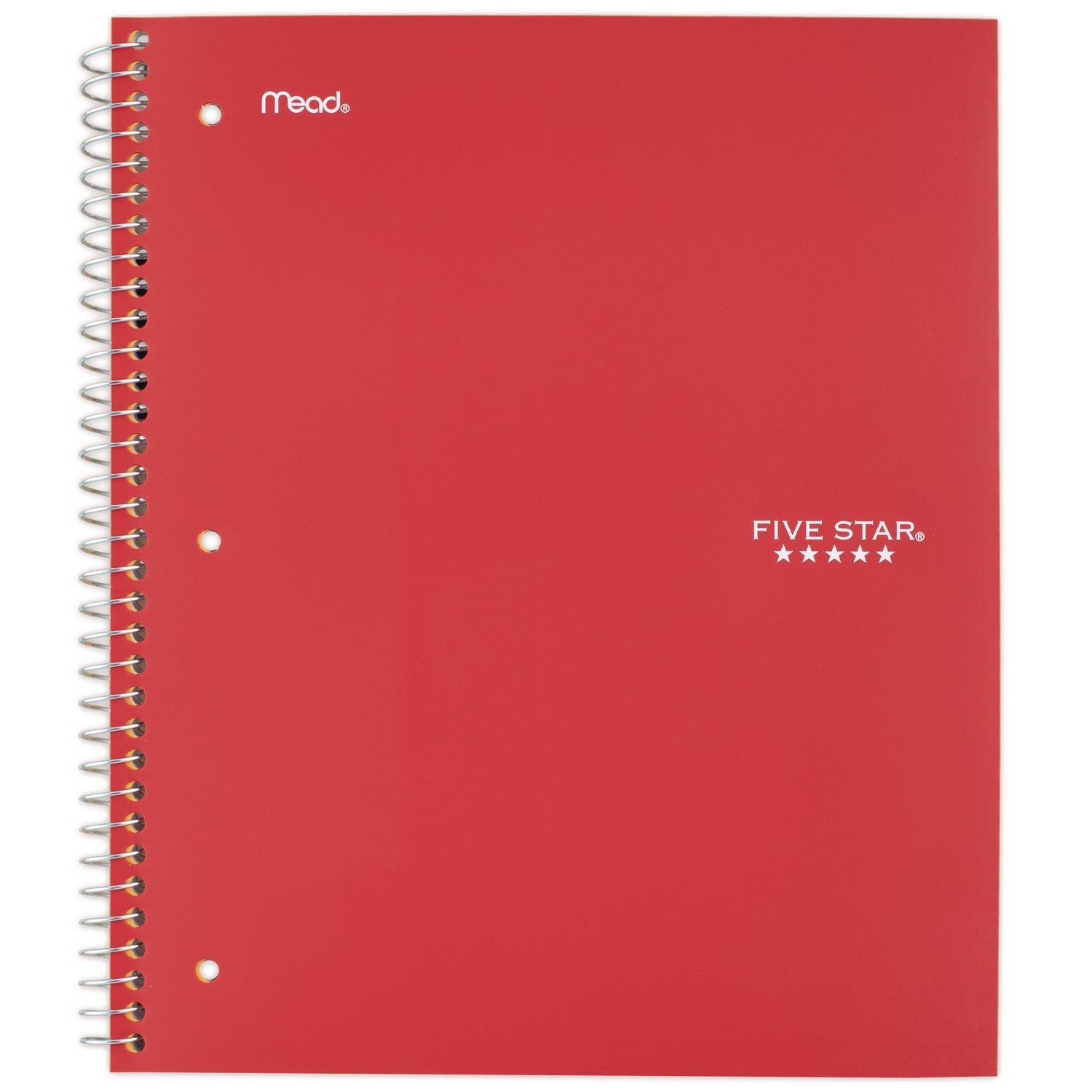 Five Star® Wirebound Notebook with Two Pockets, 1-Subject, Medium/College Rule, Red Cover, (100) 11 x 8.5 Sheets