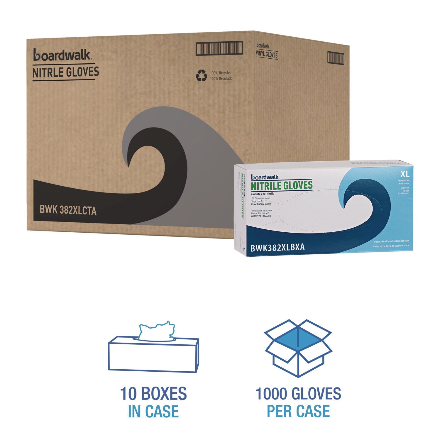 Boardwalk® Disposable Examination Nitrile Gloves, X-Large, Blue, 5 mil, 1,000/Carton - Bloom Skins