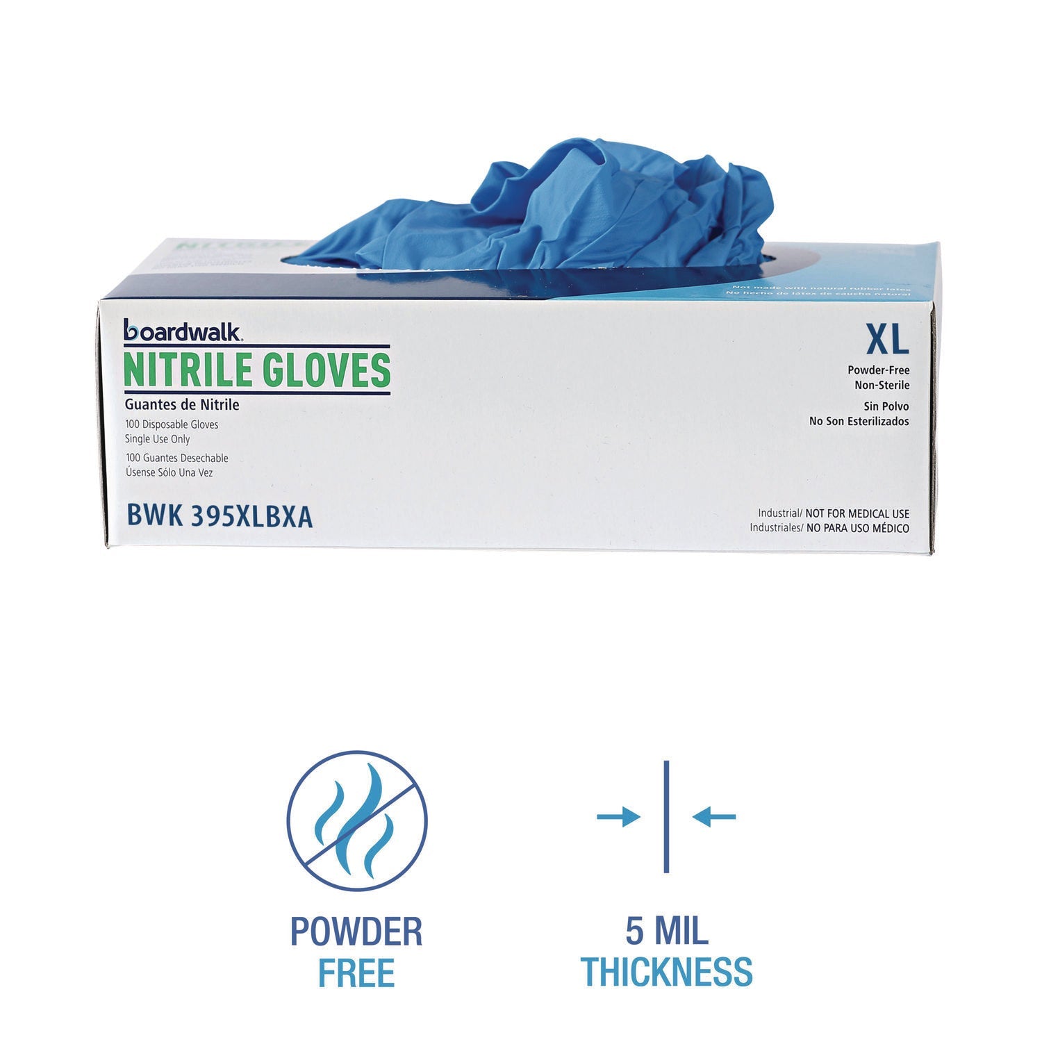 Boardwalk® Disposable General-Purpose Powder-Free Nitrile Gloves, X-Large, Blue, 5 mil, 100/Box