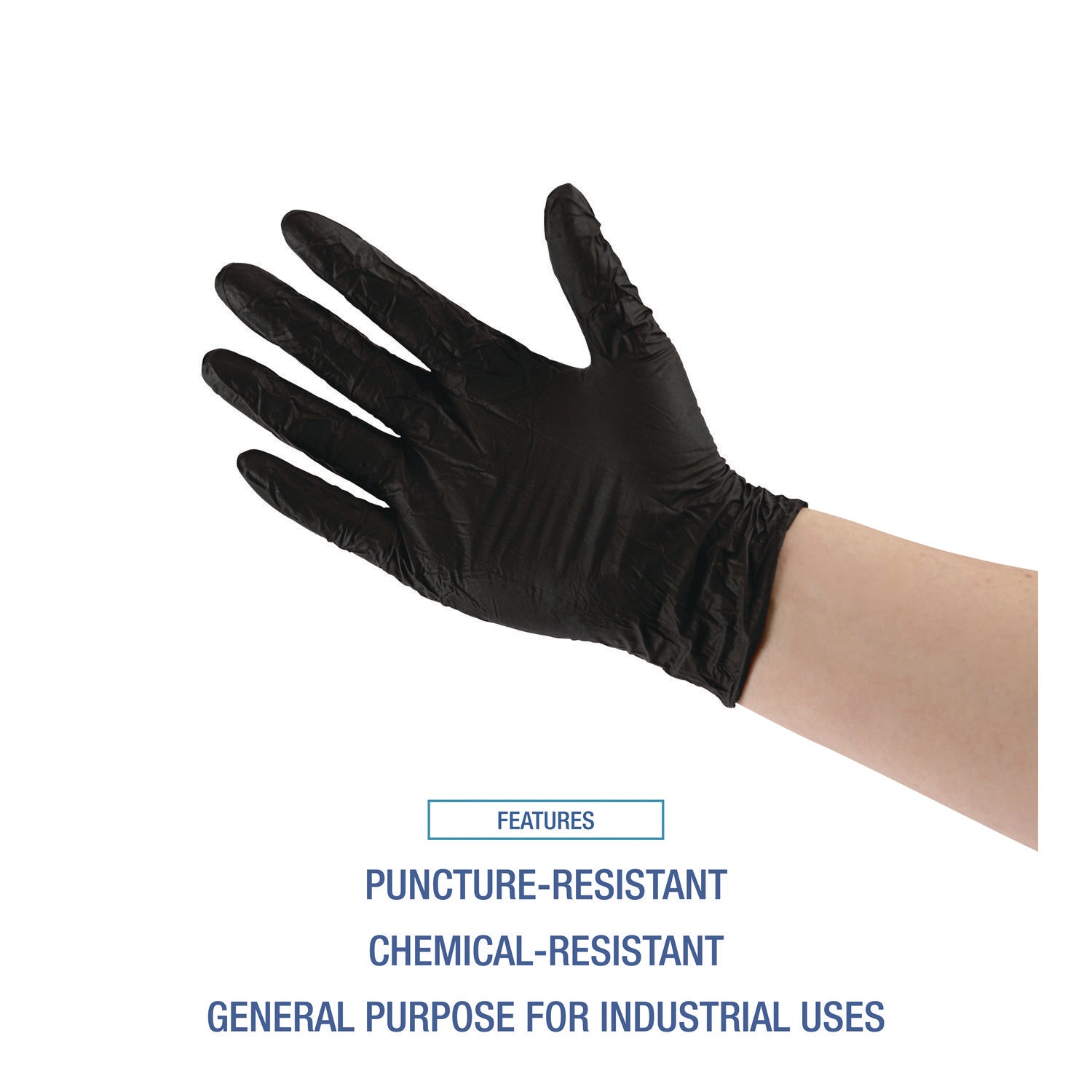 Boardwalk® Disposable General-Purpose Powder-Free Nitrile Gloves, Large, Black, 4.4 mil, 100/Box