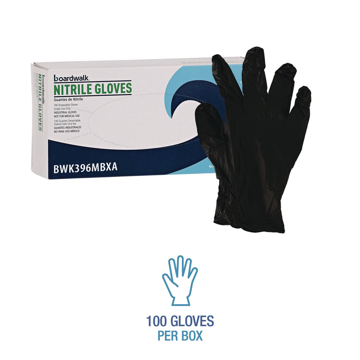 Boardwalk® Disposable General-Purpose Powder-Free Nitrile Gloves, Medium, Black, 4.4 mil, 100/Box, 10 Boxes/Carton