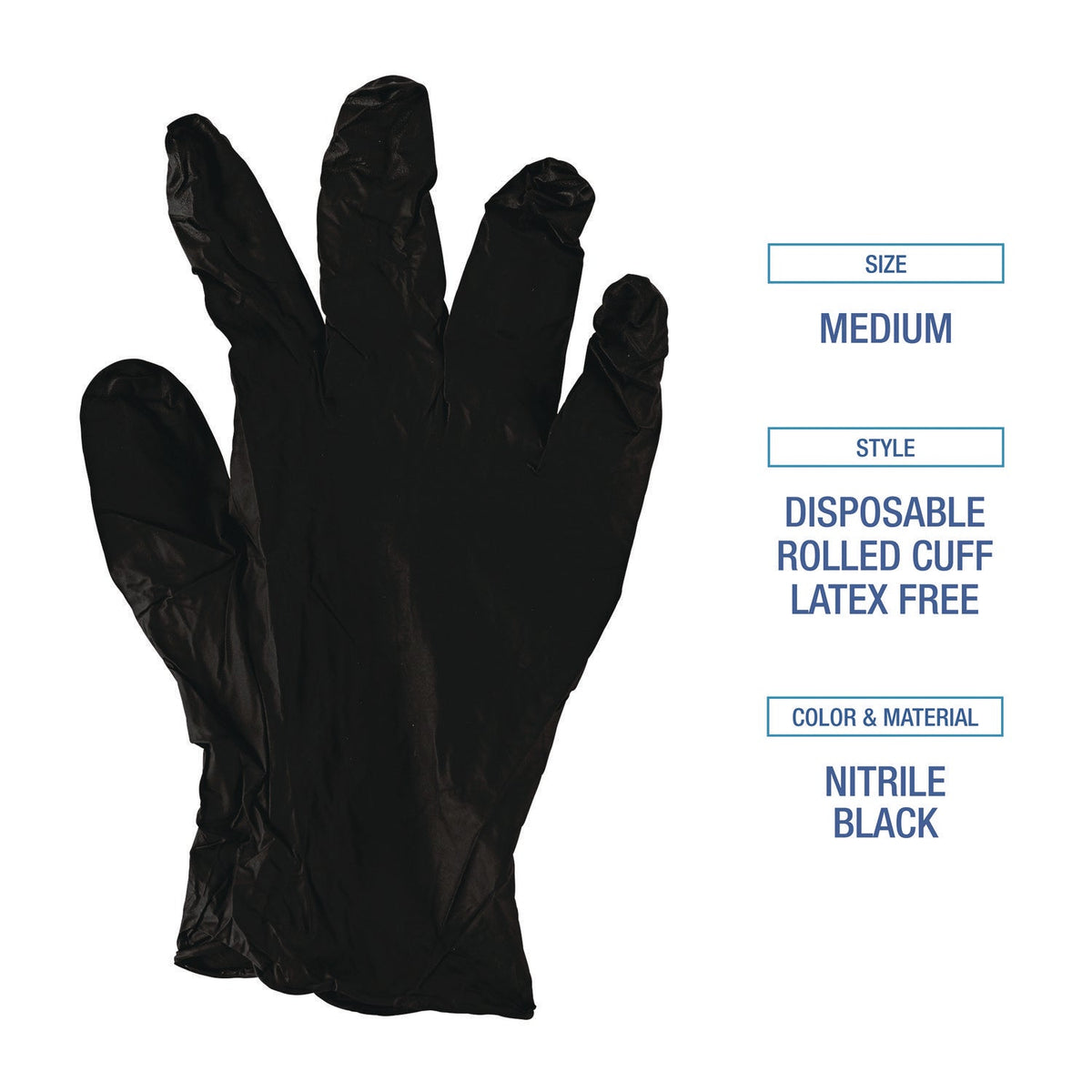 Boardwalk® Disposable General-Purpose Powder-Free Nitrile Gloves, Medium, Black, 4.4 mil, 100/Box, 10 Boxes/Carton