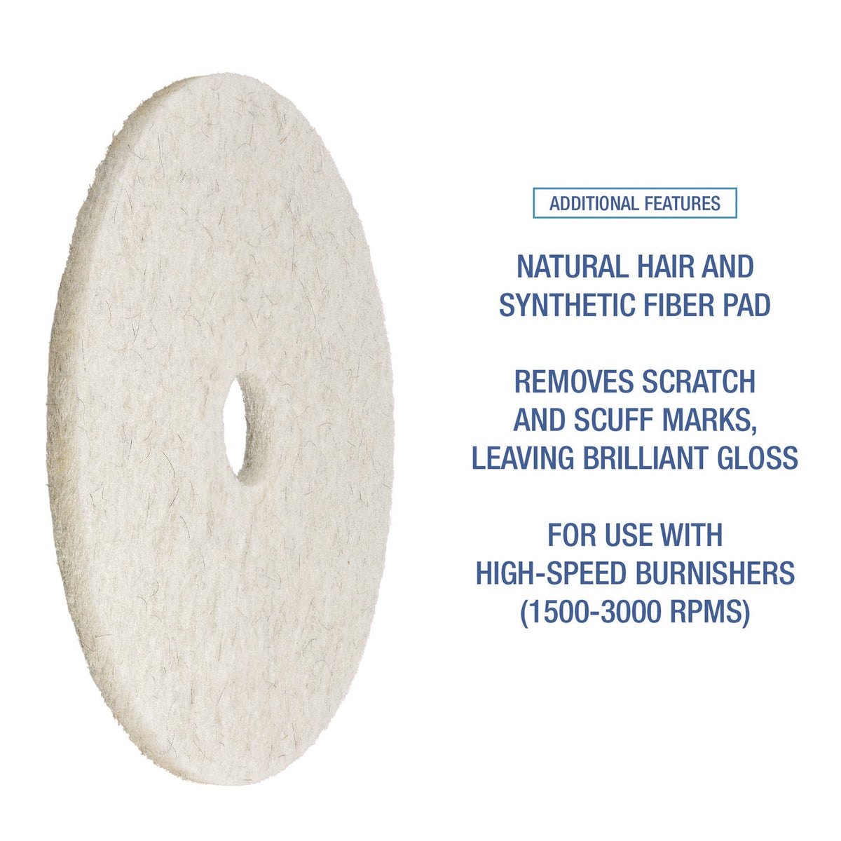 Boardwalk® Natural Burnishing Floor Pads, 24" Diameter, White, 5/carton