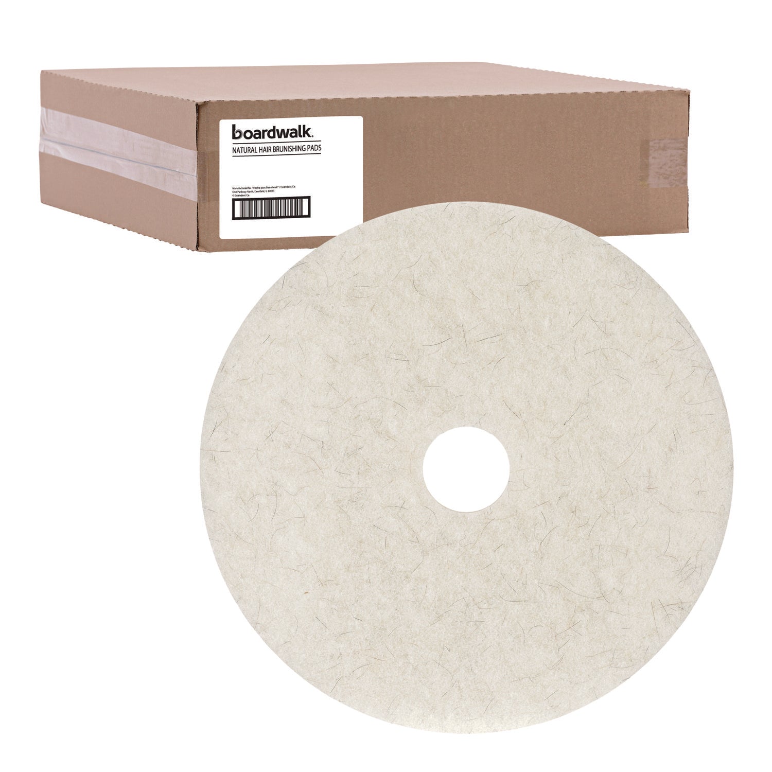 Boardwalk® Natural Burnishing Floor Pads, 24" Diameter, White, 5/carton