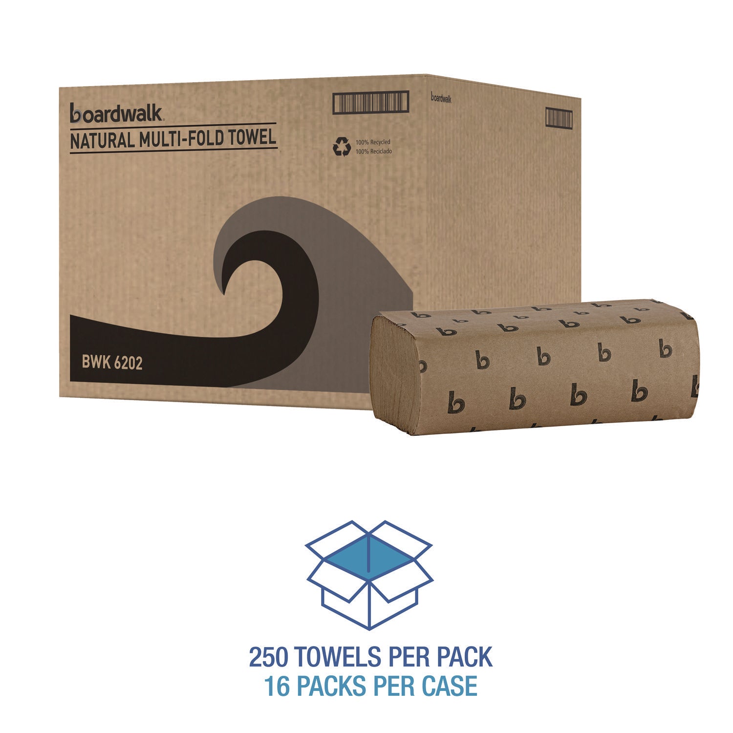 Boardwalk® Multifold Paper Towels, 1-Ply, 9 x 9.45, Natural, 250/Pack, 16 Packs/Carton