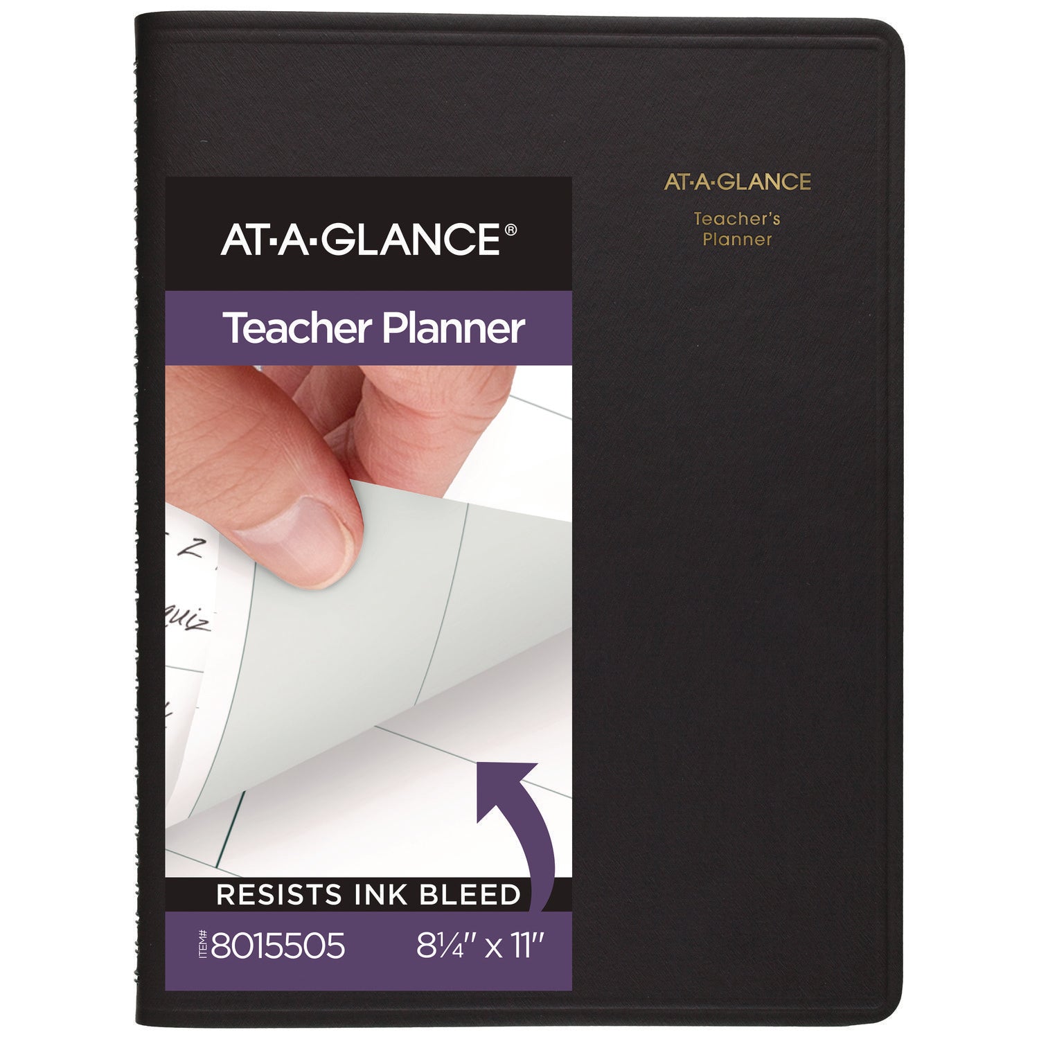 AT-A-GLANCE® Undated Teacher's Planner, Weekly, Two-Page Spread (nine Classes), 10.88 X 8.25, Black Cover