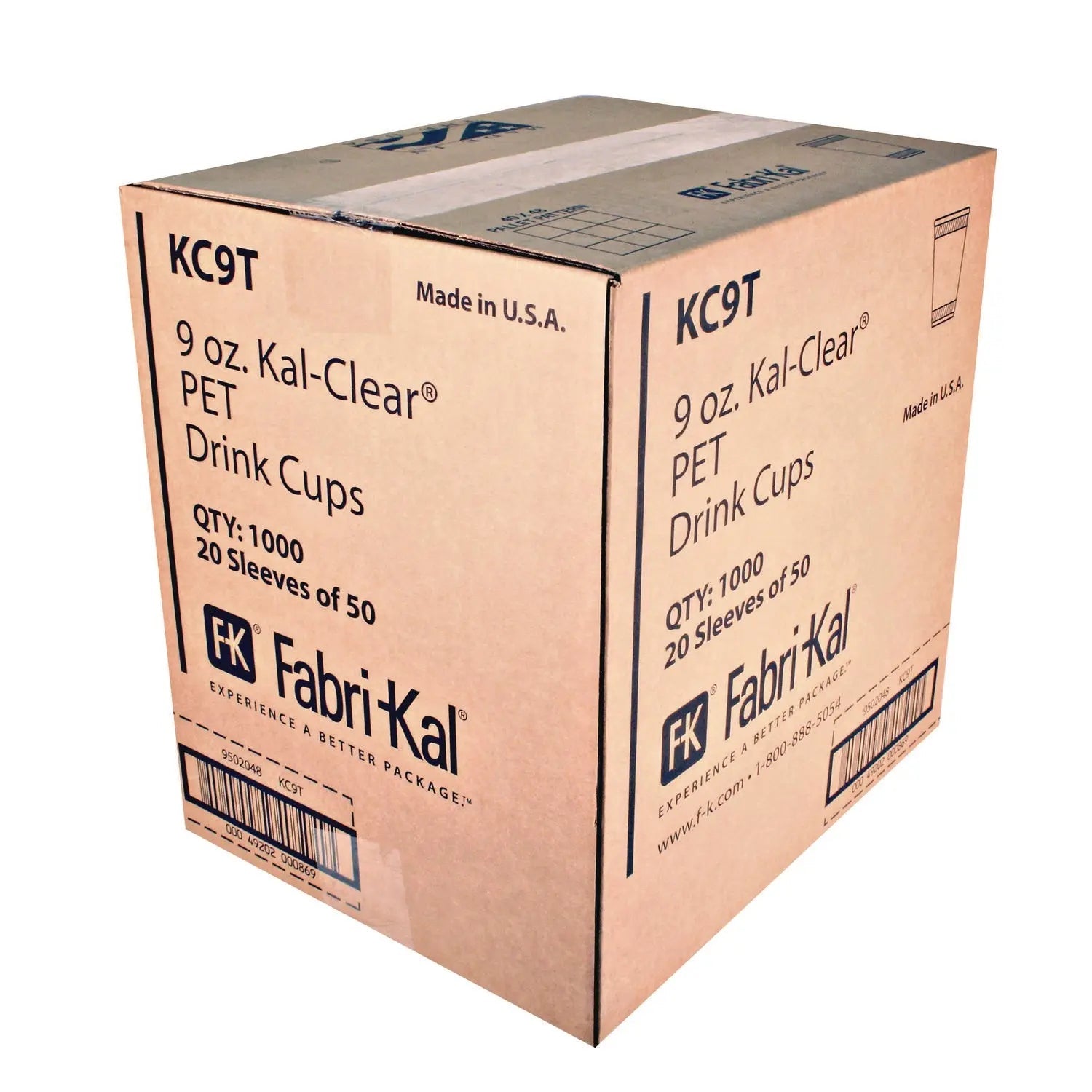Fabri-Kal® Kal-Clear True PET Cold Drink Cups, 9 oz, Plastic, Clear, 50/Bag, 20 Bags/Carton