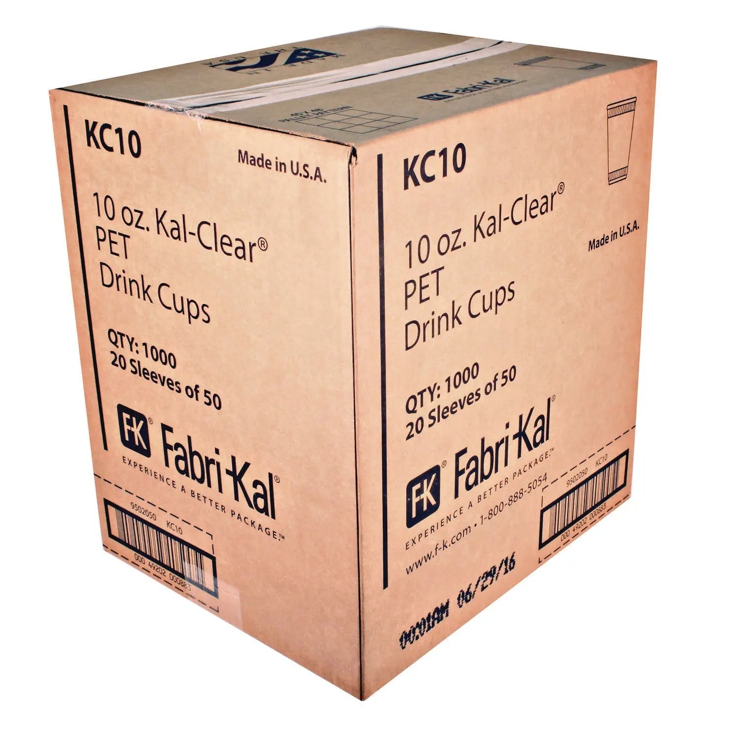 Fabri-Kal® Kal-Clear PET Cold Drink Cups, 10 oz, Plastic, Clear, 50/Bag, 20 Bags/Carton