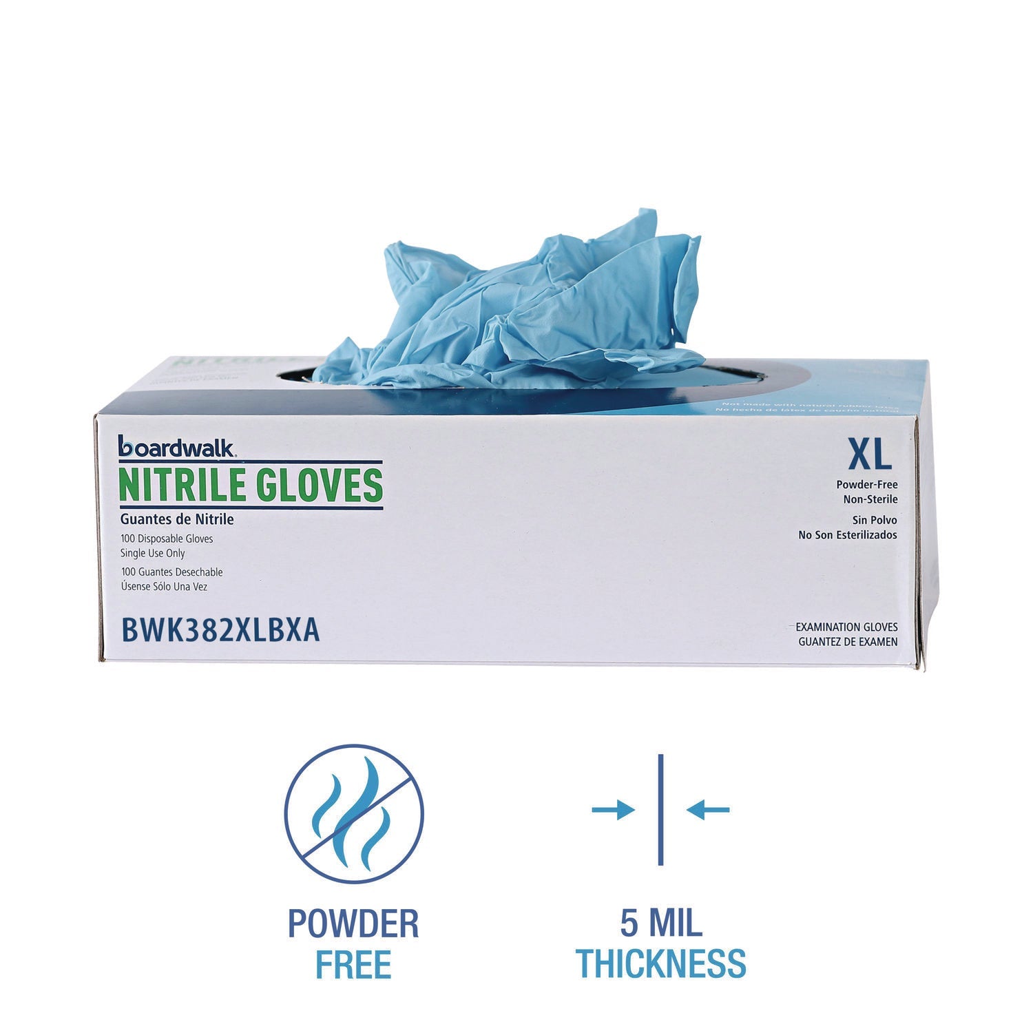 Boardwalk® Disposable Examination Nitrile Gloves, X-Large, Blue, 5 mil, 100/Box - Bloom Skins