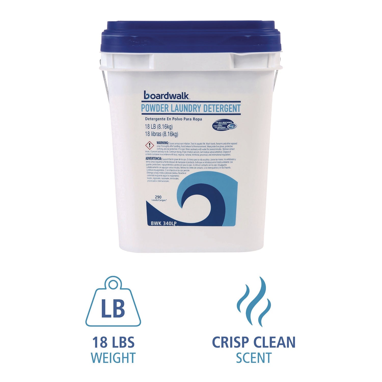 Boardwalk® Powder Laundry Detergent, Low Foam, Crisp Clean Scent, 18 lb Pail