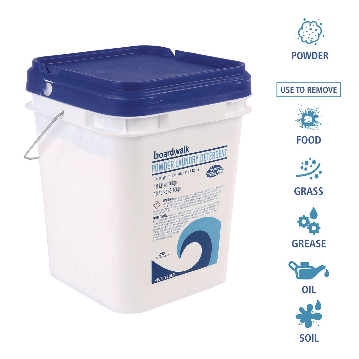 Boardwalk® Powder Laundry Detergent, Low Foam, Crisp Clean Scent, 18 lb Pail