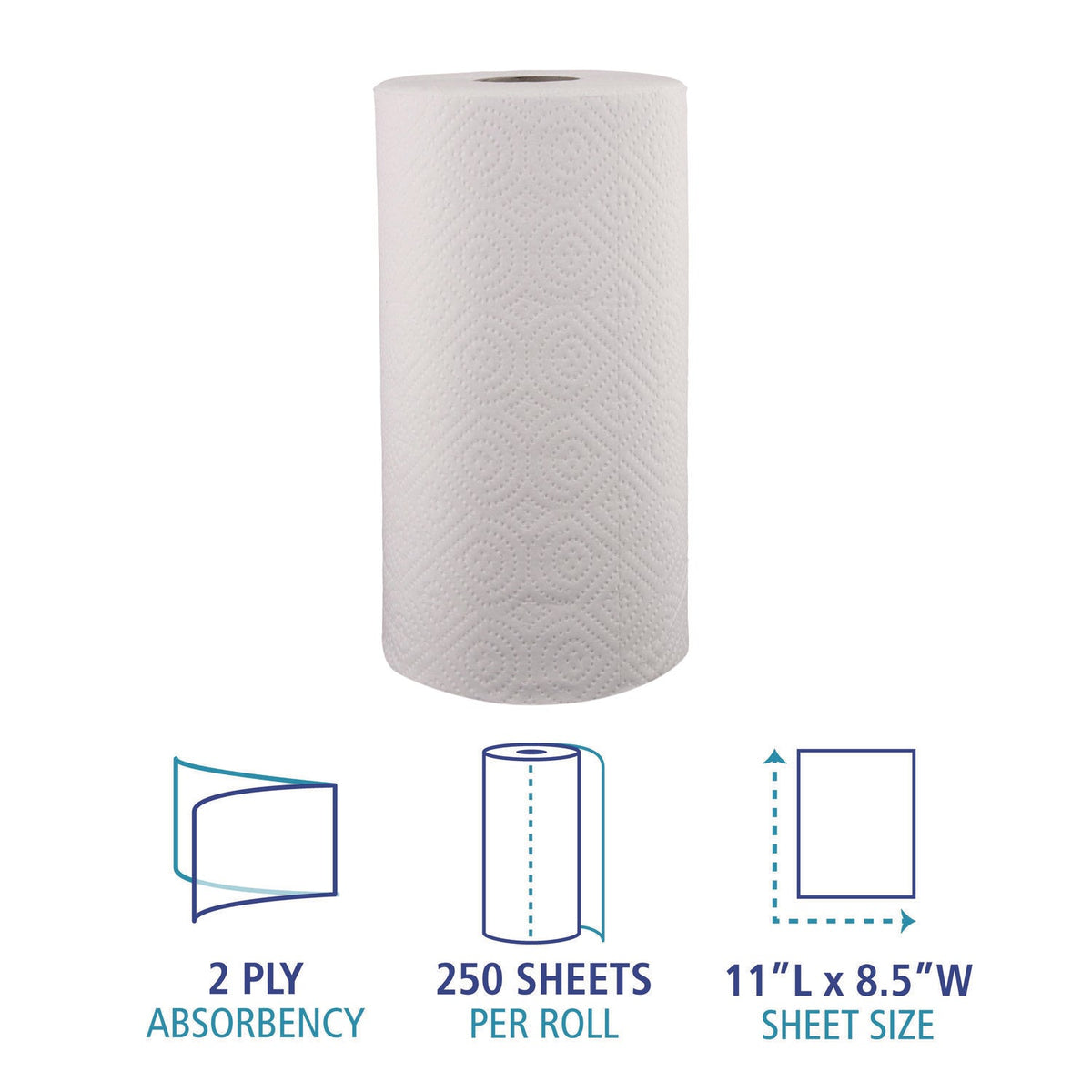 Boardwalk® Kitchen Roll Towel, 2-Ply, 11 X 8.5, White, 250/roll, 12 Rolls/carton