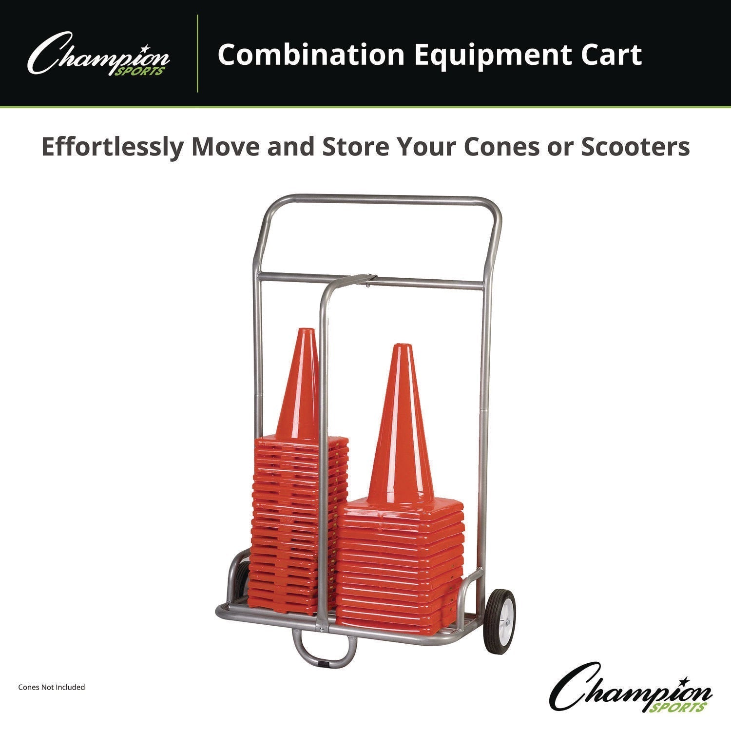 Champion Sports Combination Equipment Cart, Metal, 132 lb Capacity, 16 x 32 x 48, Silver