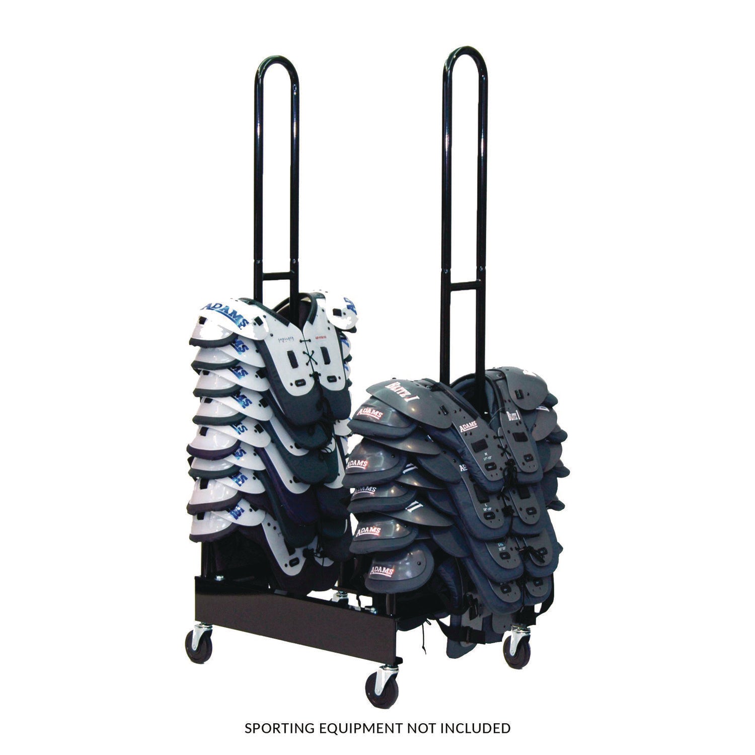 Champion Sports Mobile Two-Stack Shoulder Pad Rack, Metal, 176 lb Capacity, 24" x 30" x 69", Black - Bloom Skins