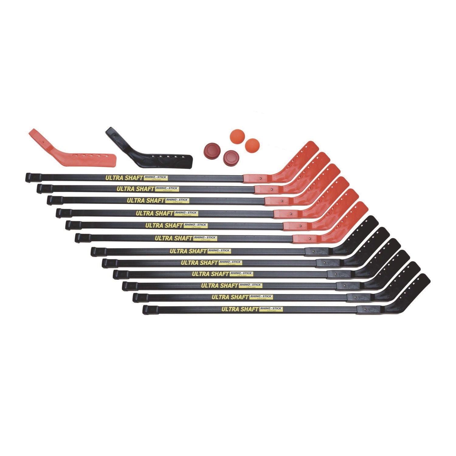 Champion Sports Ultra Shaft Hockey Set, Twelve 47' Hockey Sticks/Two Pucks/Two Balls/Two Extra Blades - Bloom Skins