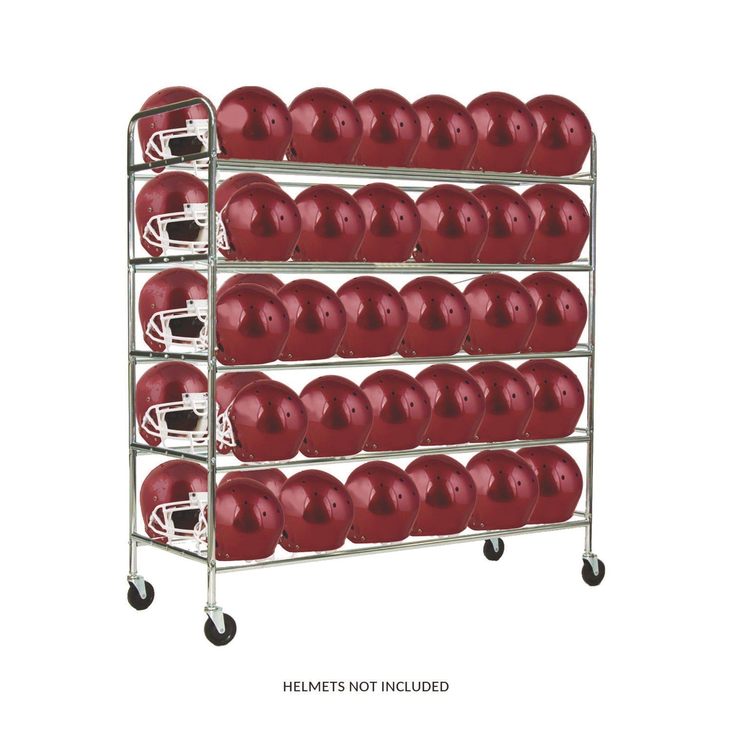 Champion Sports 60 Helmet Football Cart, Five Shelves, Metal, 176 lb Capacity, 24" x 61" x 65", Chrome - Bloom Skins