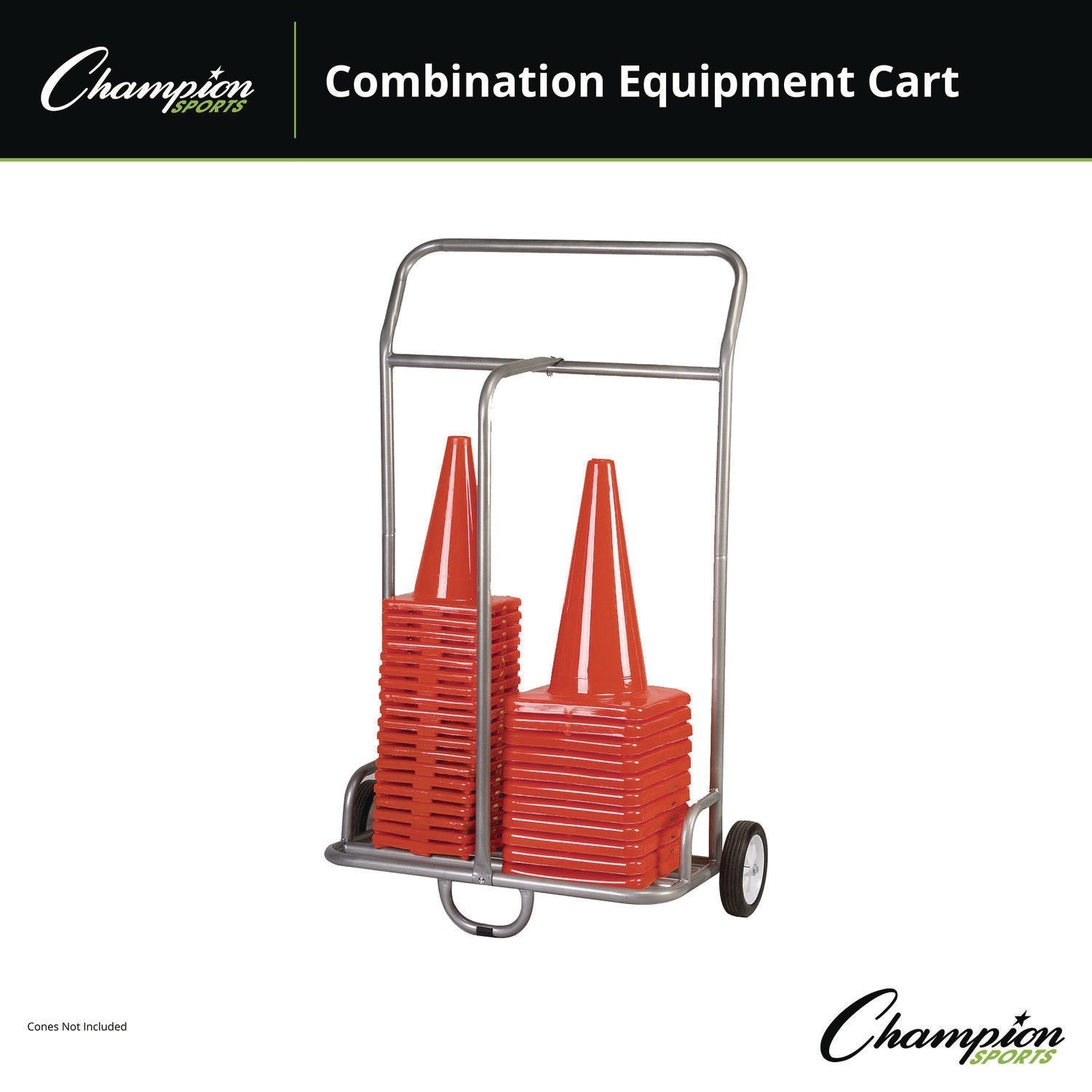 Champion Sports Combination Equipment Cart, Metal, 132 lb Capacity, 16 x 32 x 48, Silver
