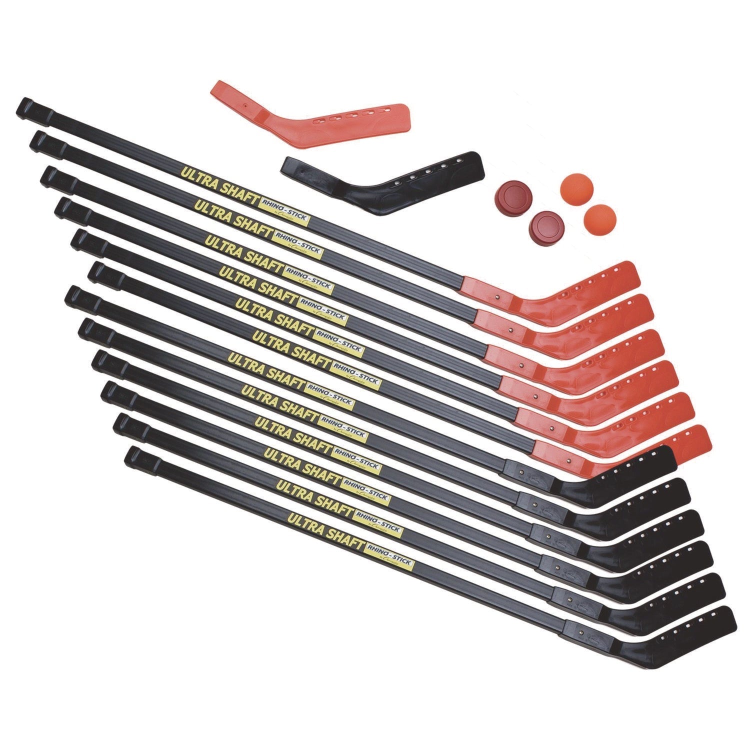Champion Sports Ultra Shaft Hockey Set, Twelve 47' Hockey Sticks/Two Pucks/Two Balls/Two Extra Blades - Bloom Skins