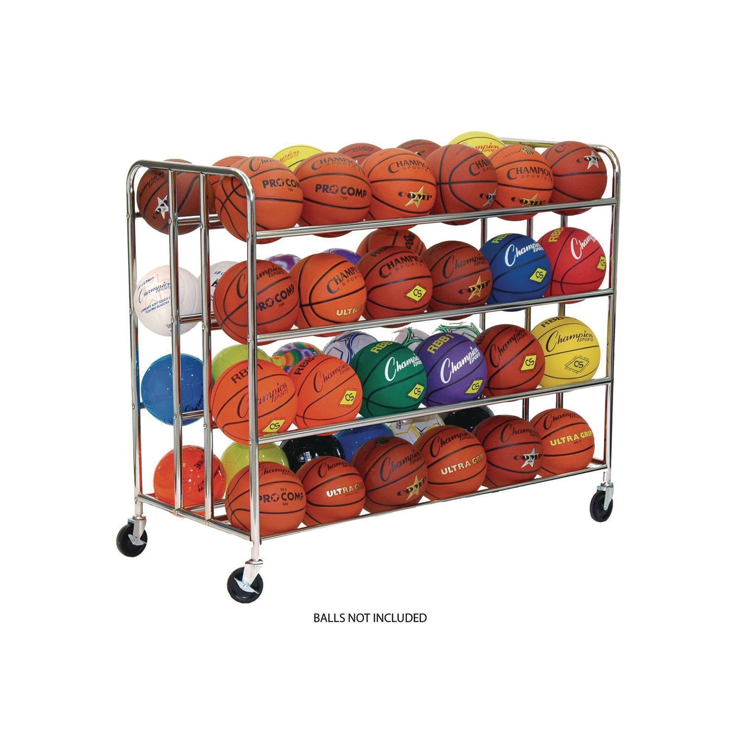 Champion Sports 48 Ball Double Wide Ball Cart, Metal, 176 lb Capacity, 24 x 55.5 x 46.5, Chrome