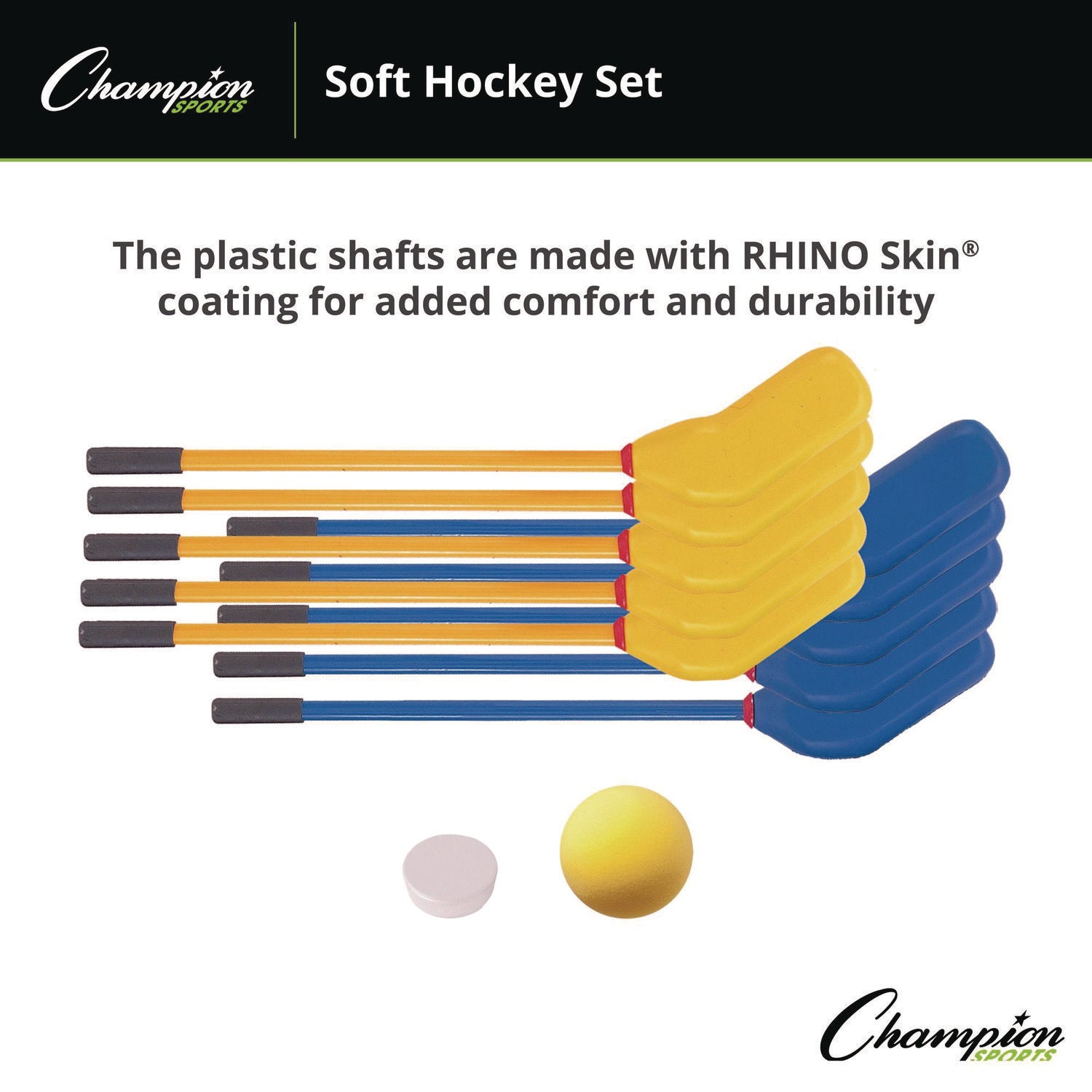 Champion Sports Rhino Soft Hockey Set, 30" Long, (10) Sticks/7" Ball/4" Puck