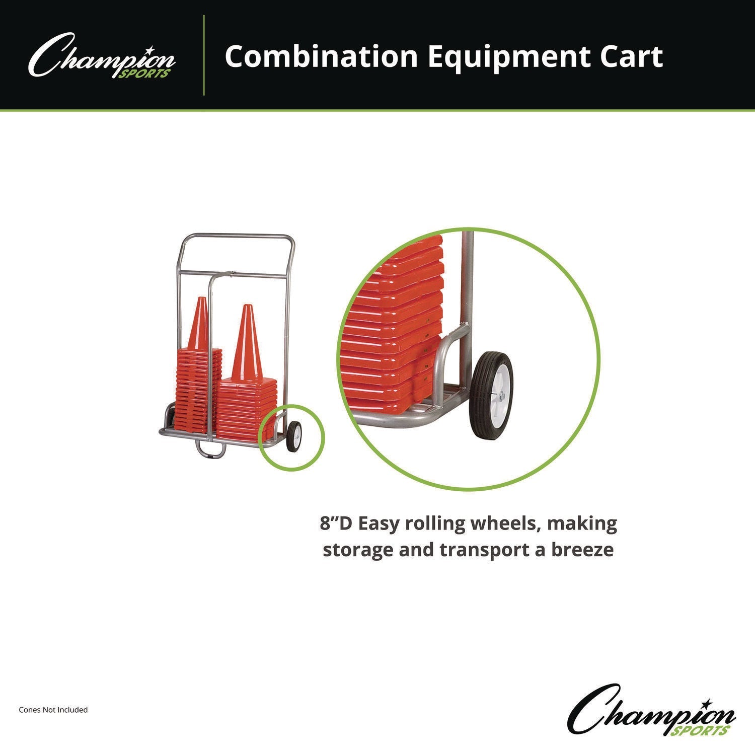 Champion Sports Combination Equipment Cart, Metal, 132 lb Capacity, 16 x 32 x 48, Silver