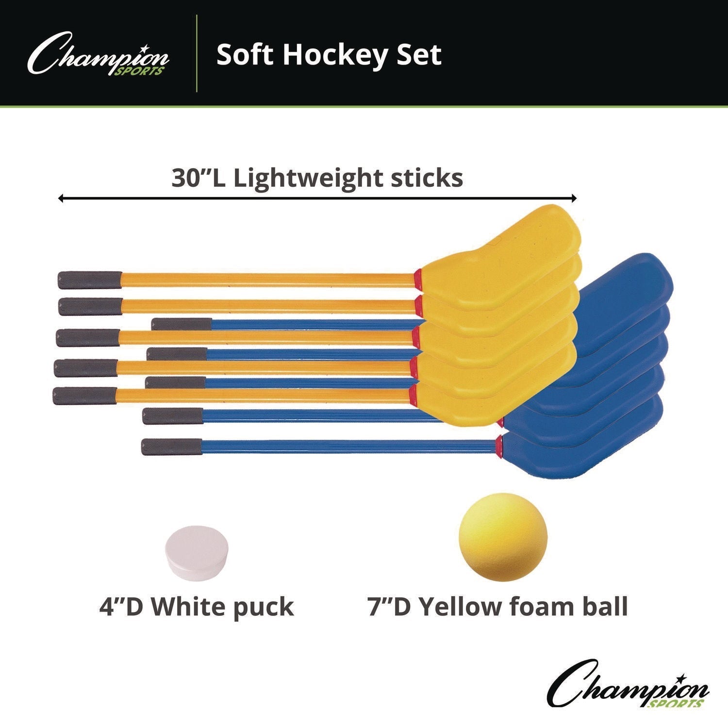 Champion Sports Rhino Soft Hockey Set, 30" Long, (10) Sticks/7" Ball/4" Puck
