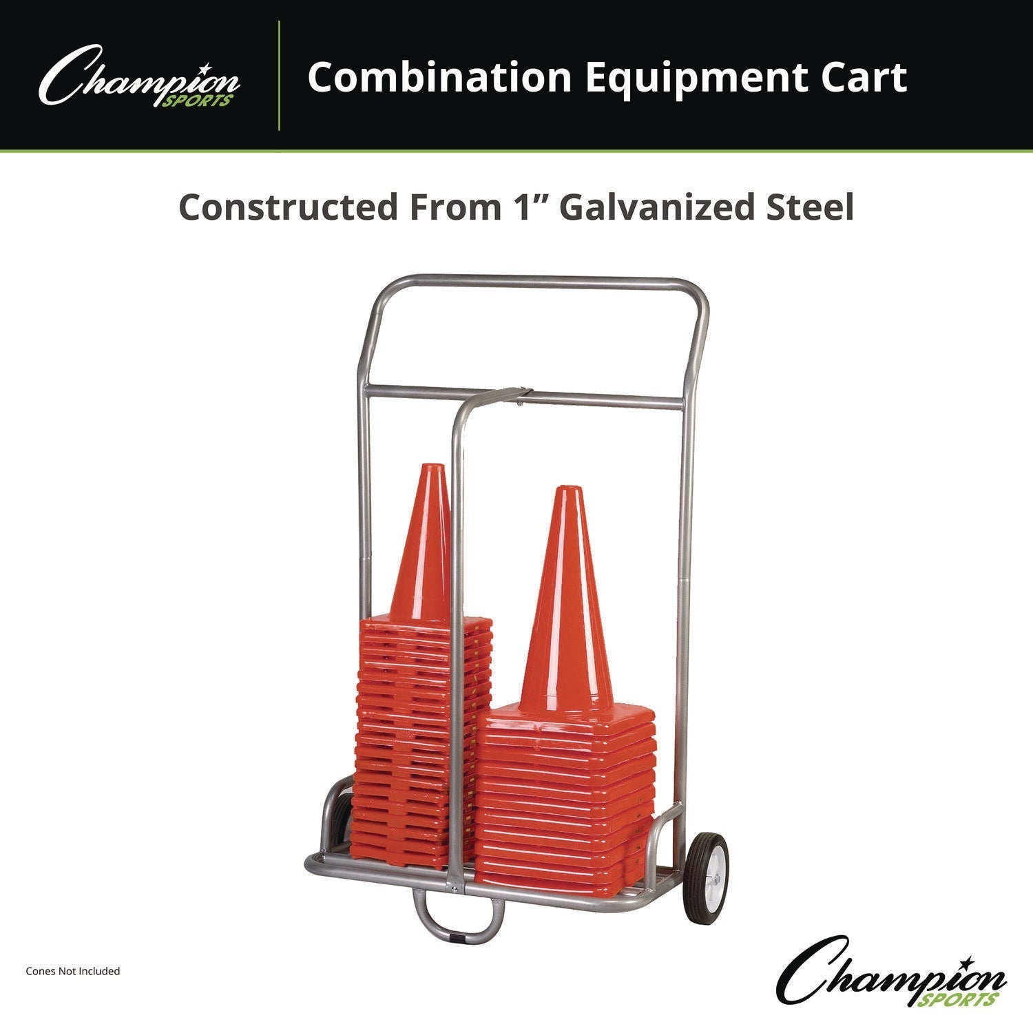 Champion Sports Combination Equipment Cart, Metal, 132 lb Capacity, 16 x 32 x 48, Silver