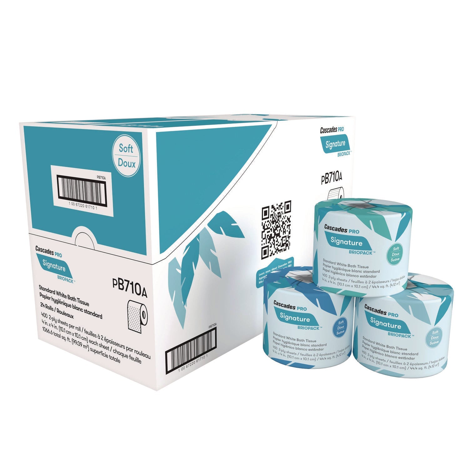 Cascades PRO Signature Bath Tissue, Septic Safe, 2-Ply, White, 400 Sheets/Roll, 24 Rolls/Carton
