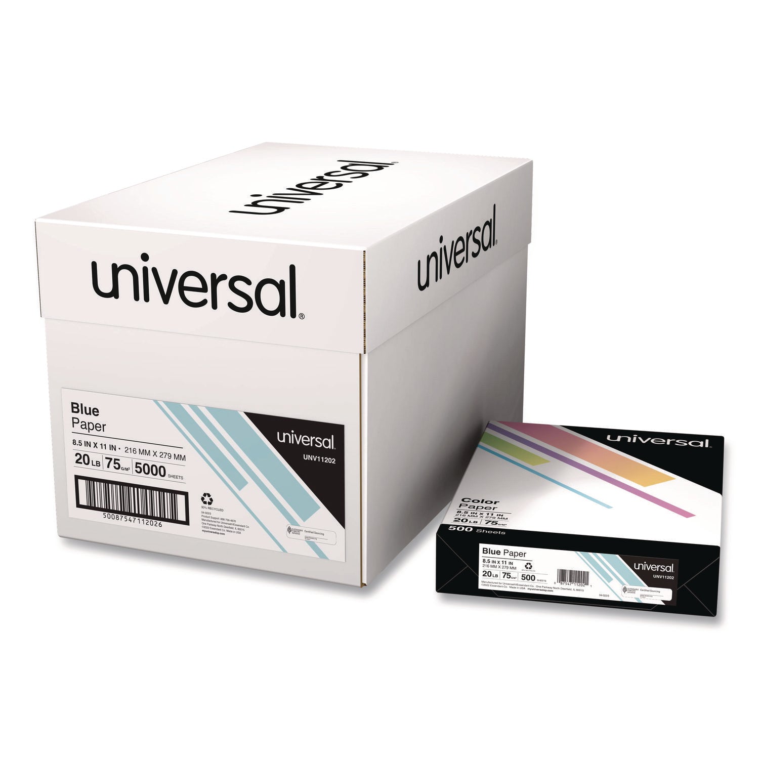Universal® Deluxe Colored Paper, 20 lb Bond Weight, 8.5 x 11, Blue, 500/Ream