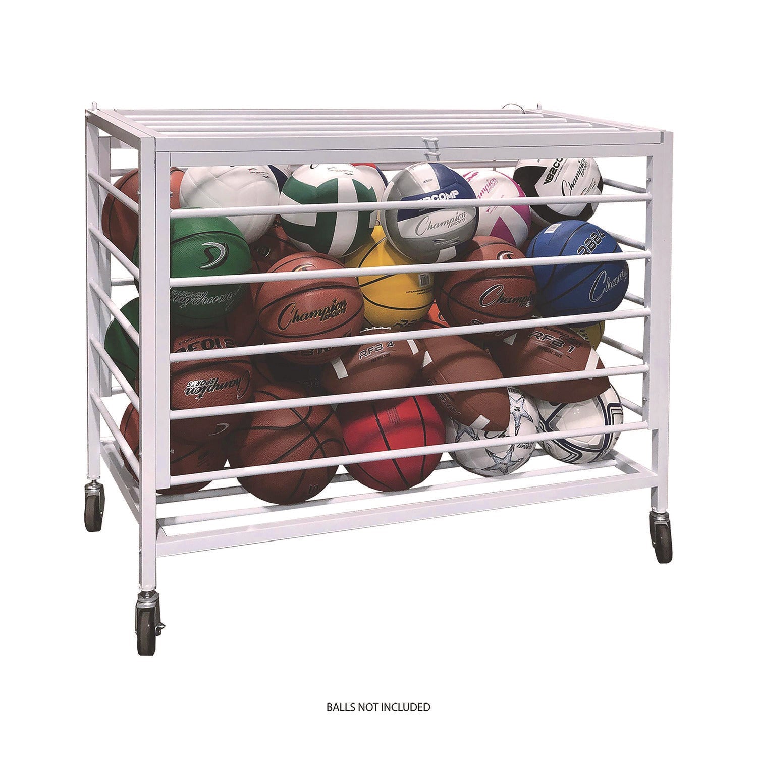 Champion Sports Economy Locking Ball Carrier, Metal, 264 lb Capacity, 23" x 45" x 32", White - Bloom Skins