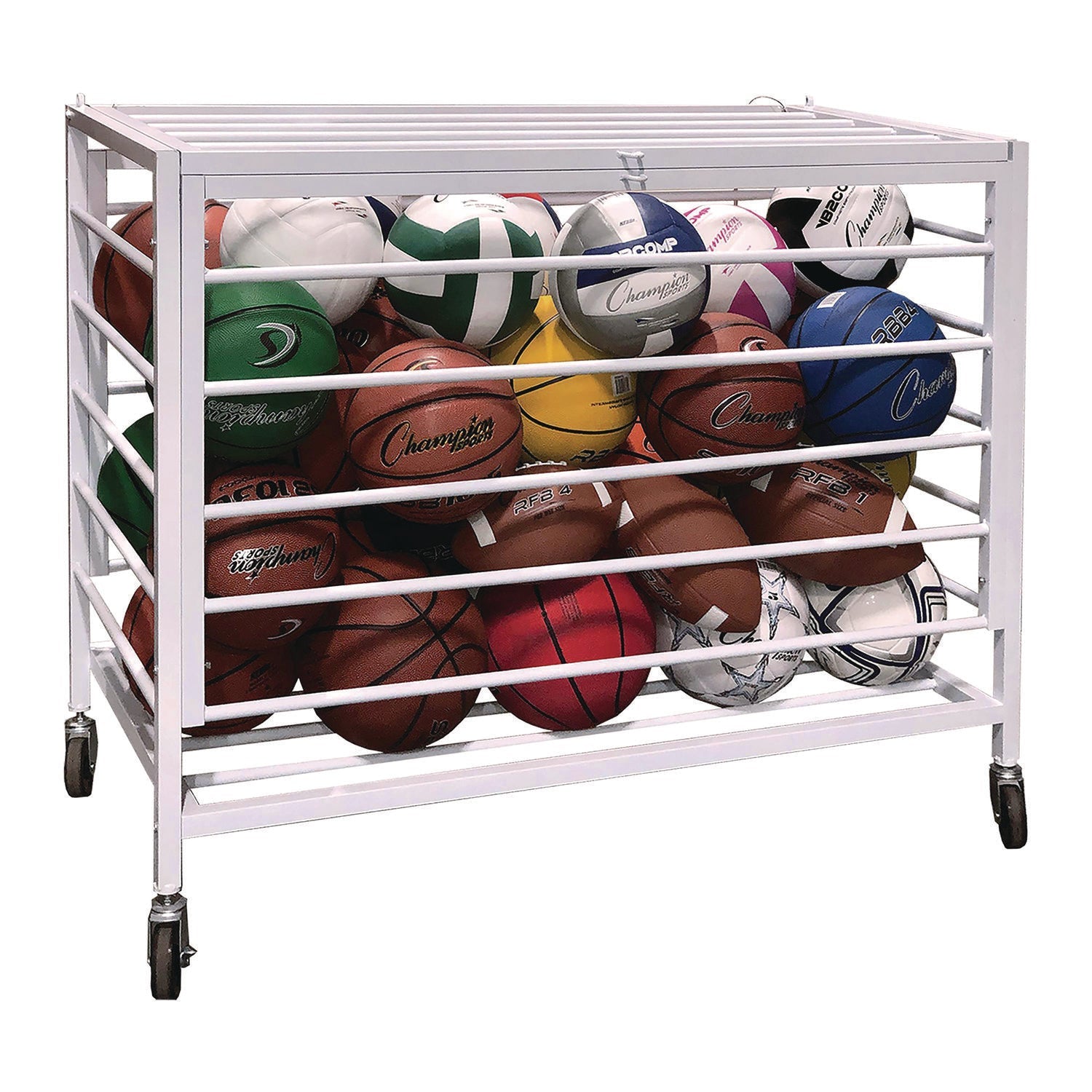 Champion Sports Economy Locking Ball Carrier, Metal, 264 lb Capacity, 23" x 45" x 32", White - Bloom Skins